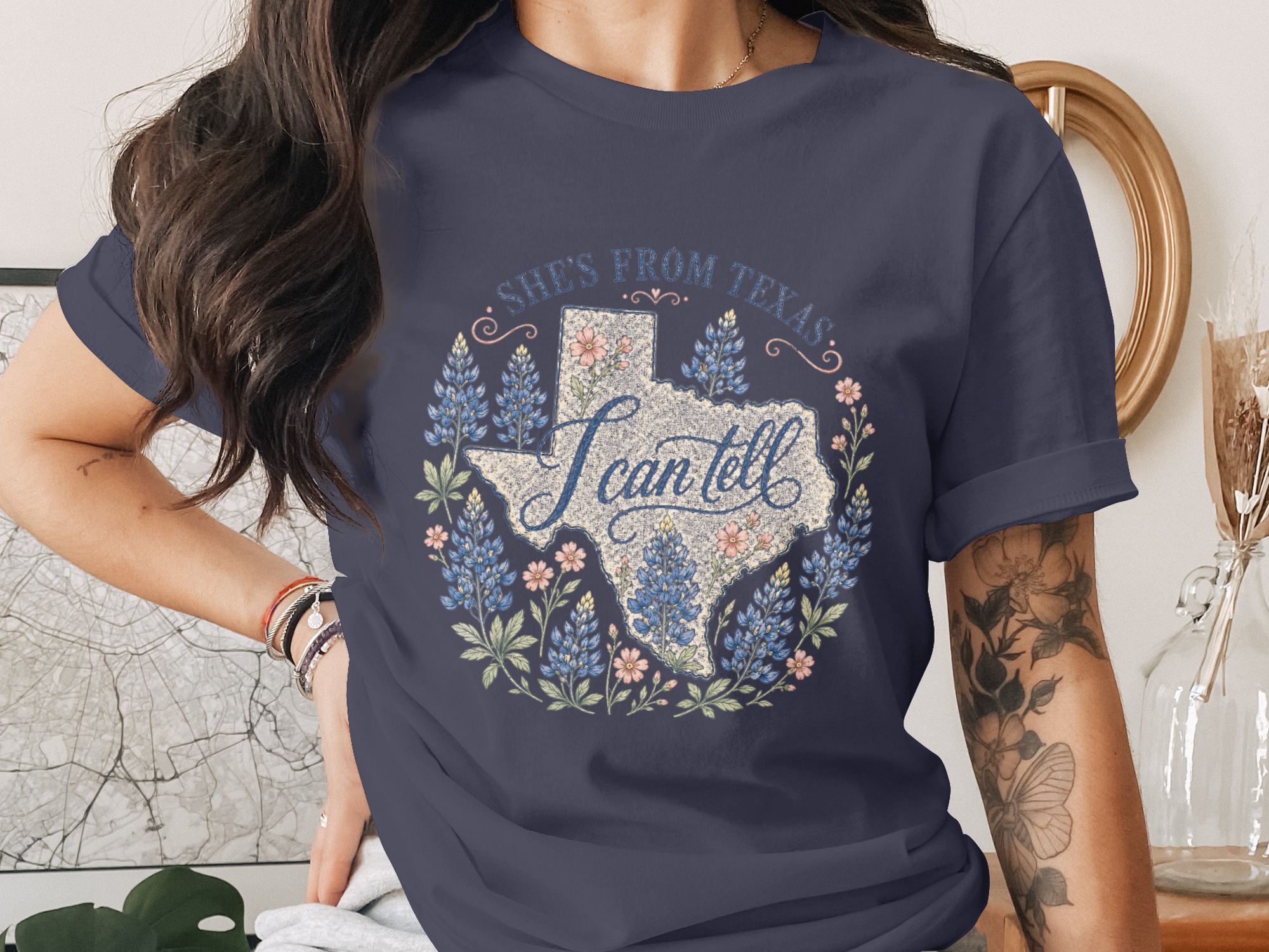 She's From Texas T-Shirt, Bluebonnet Texas State Pride Shirt for Women, Southern Texas Girl Gift, Texas Lover Tee - Image 3