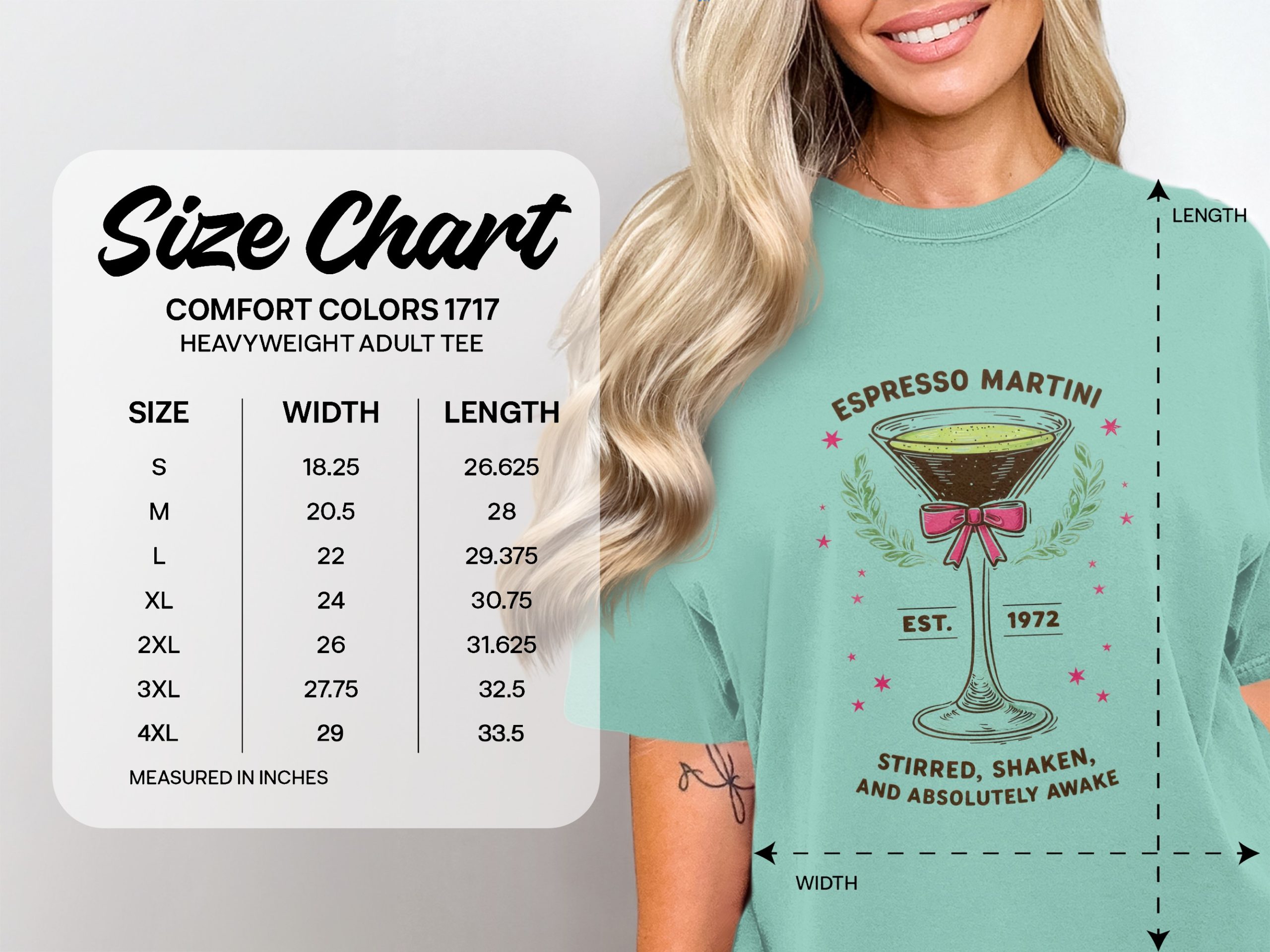 Comfort Colors® Espresso Martini T-Shirt, Retro Cocktail Lover Tee, Est 1972 Drink Shirt, Stirred Shaken Absolutely Awake Coffee Martini - Image 6