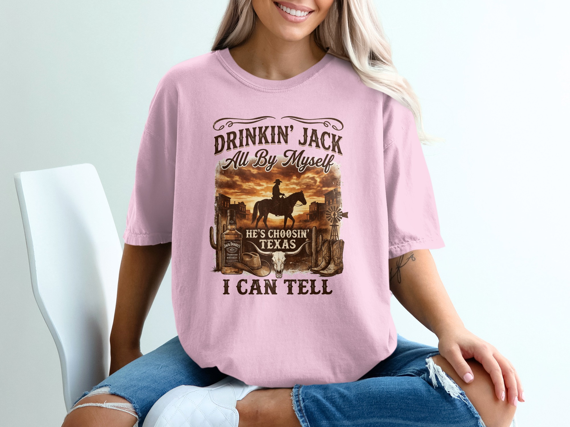 Western Cowboy Texas T-Shirt | Rustic Country Style Graphic Tee for Men & Women | Whiskey Bottle & Bull Skull Design - Image 17