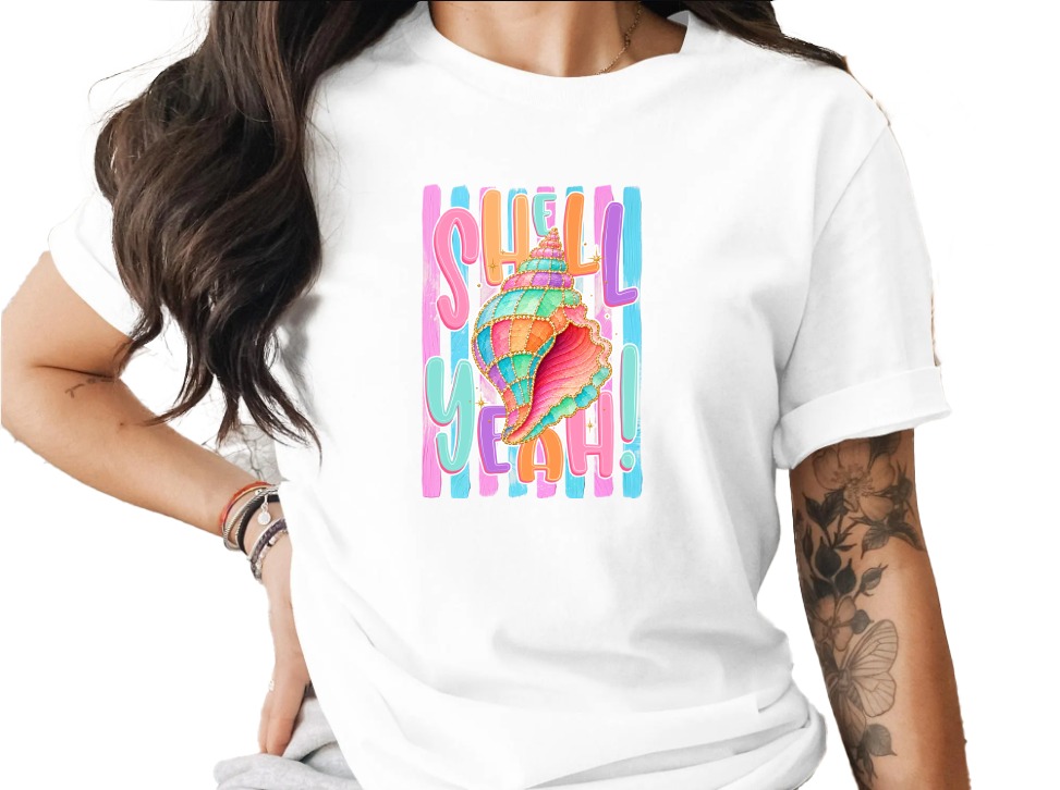Comfort Colors ® Shell Yeah T-Shirt, Vibrant Seashell Beach Tee, Summer Vacation Coastal Shirt, Preppy Beachy Gift for Her, Fun Ocean Pun