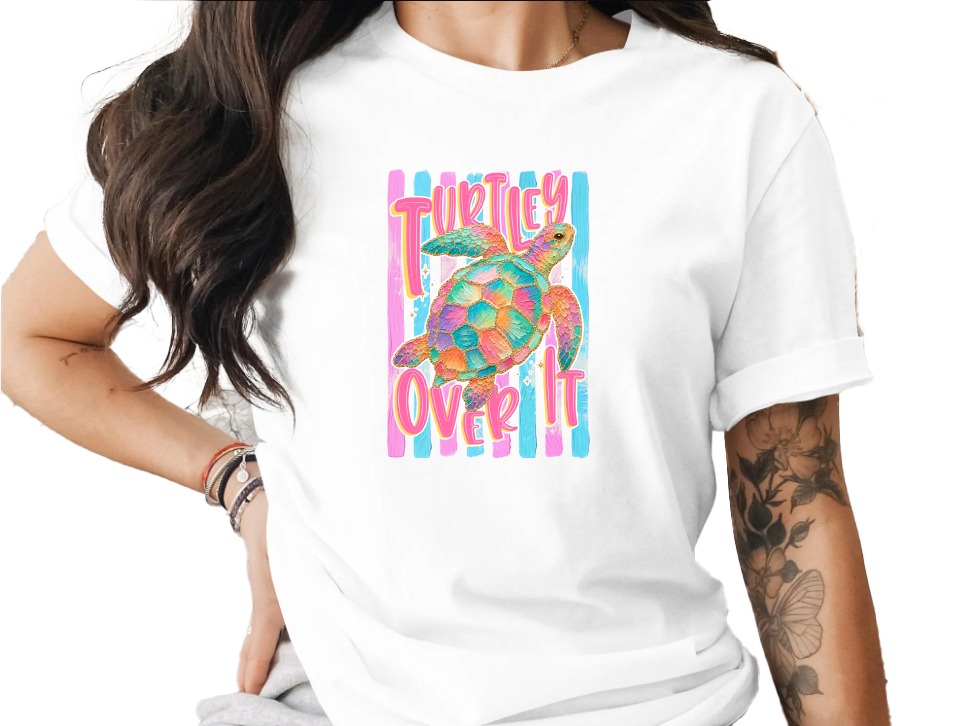 Comfort Colors ® Turtley Over It Sea Turtle T-Shirt, Funny Beach Vibe Tee, Sarcastic Ocean Lover Top, Colorful Summer Vacation Gift