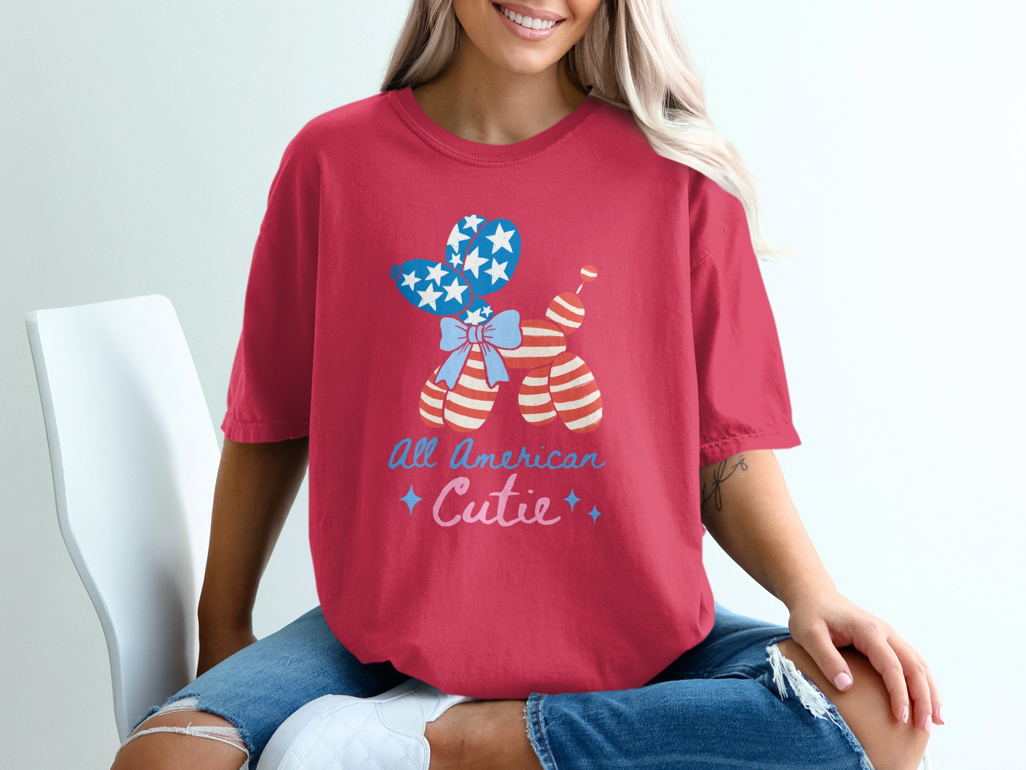 All American Cutie T-Shirt, Patriotic Balloon Dog Fourth of July Tee, Summer USA Flag Shirt for Women & Girls, Memorial Day Outfit - Image 14