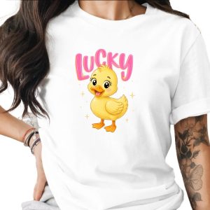 Lucky Duck T-Shirt, Cute Baby Duckling Graphic Tee, Kawaii Animal Shirt, Pink Lucky Top, Positive Vibe Gift