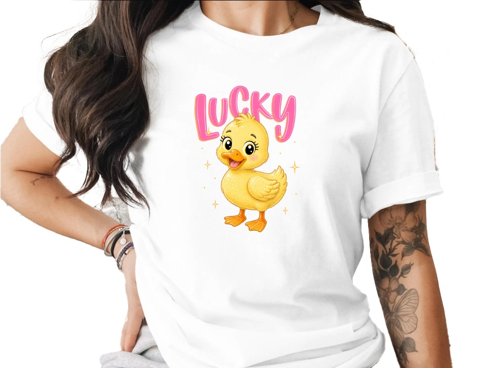 Lucky Duck T-Shirt, Cute Baby Duckling Graphic Tee, Kawaii Animal Shirt, Pink Lucky Top, Positive Vibe Gift