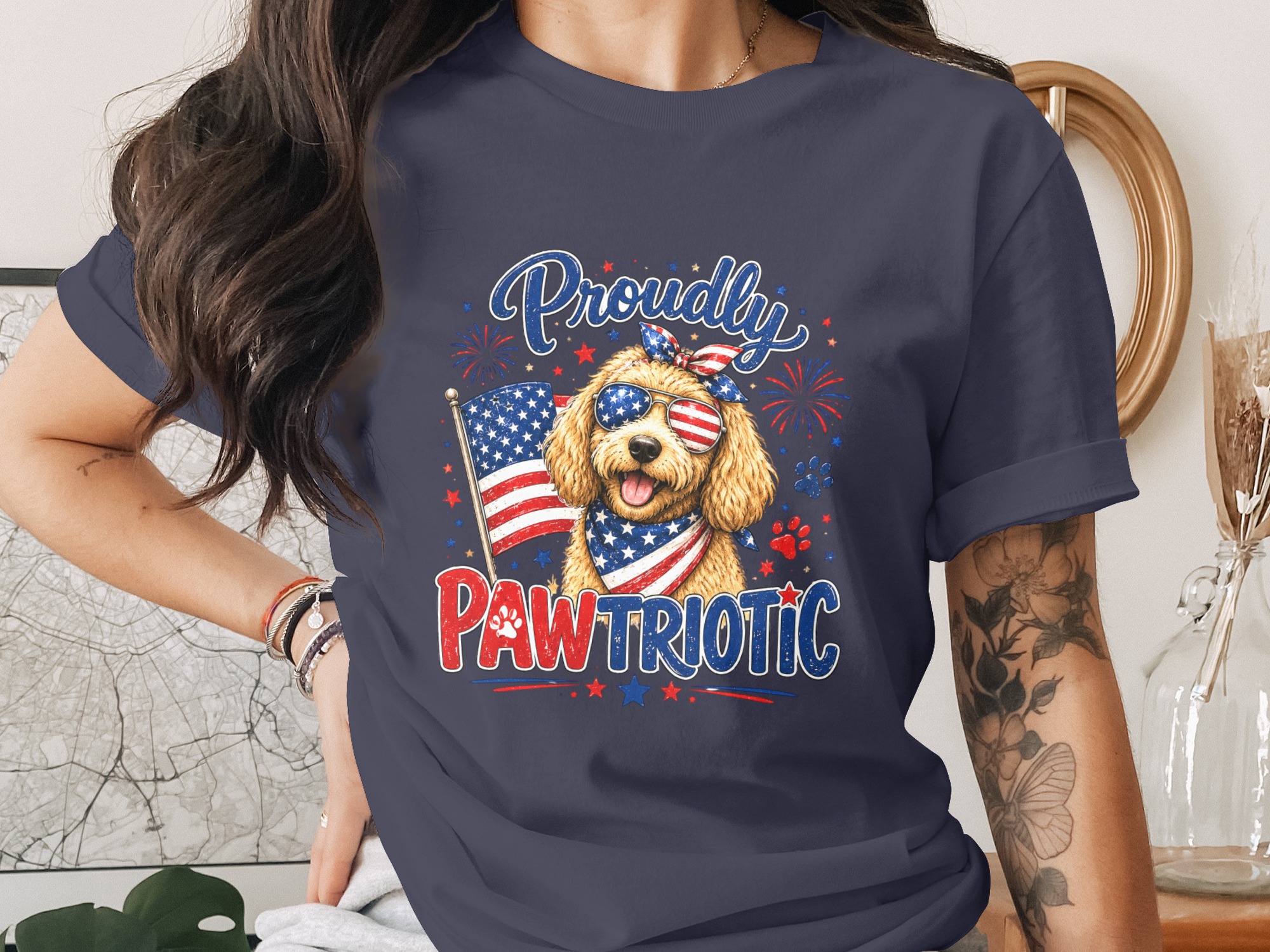 Comfort Colors® Proudly Pawtriotic T-Shirt, Patriotic Goldendoodle Dog Mom USA Flag Tee, 4th of July, Summer Dog Lover Gift - Image 3