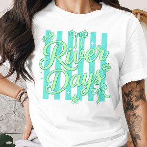 River Days T-Shirt | Cute Summer Vacation Top with Faux Bows & Stripes | Y2K Aesthetic Tee | Lake Life Beach Trip Gift