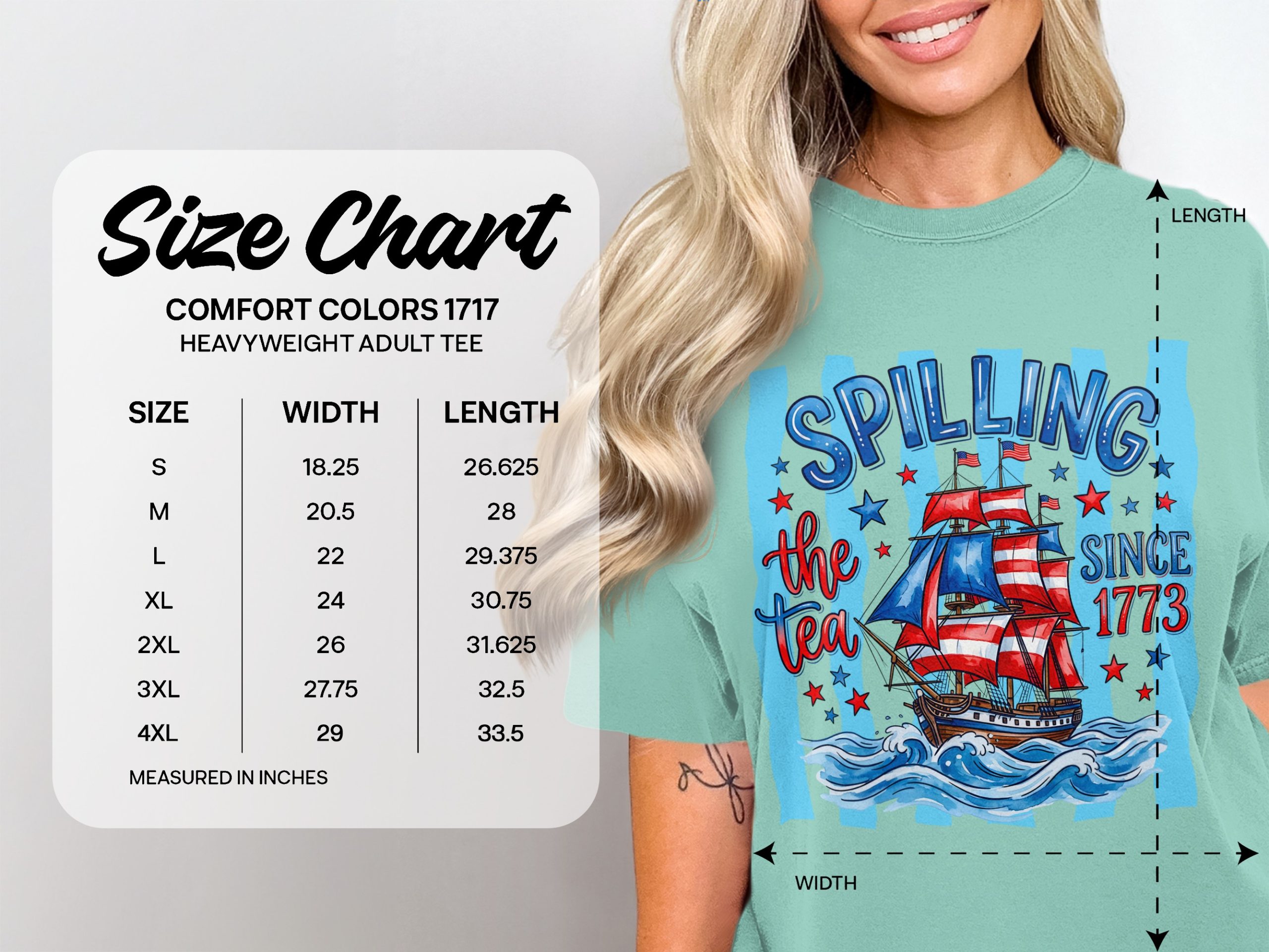 Spilling The Tea Since 1773 Comfort Colors ® T-Shirt, Patriotic Boston Tea Party American History Tee, 4th of July Revolutionary War Gift - Image 4