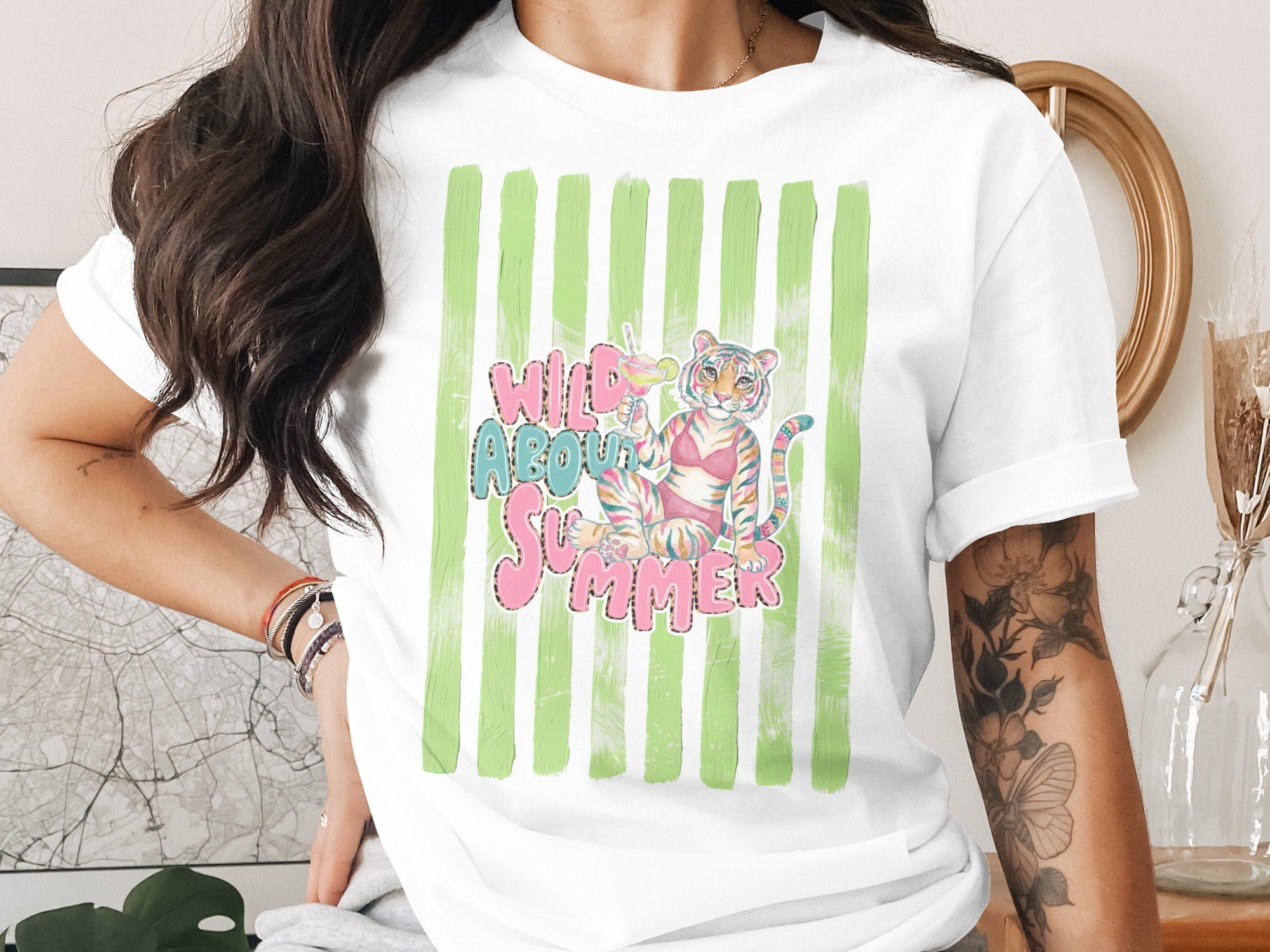 Comfort Colors® Wild About Summer T-shirt, Retro Tiger Beach Tee, Fun Vacation Shirt for Her, Y2K Aesthetic Summer Gift
