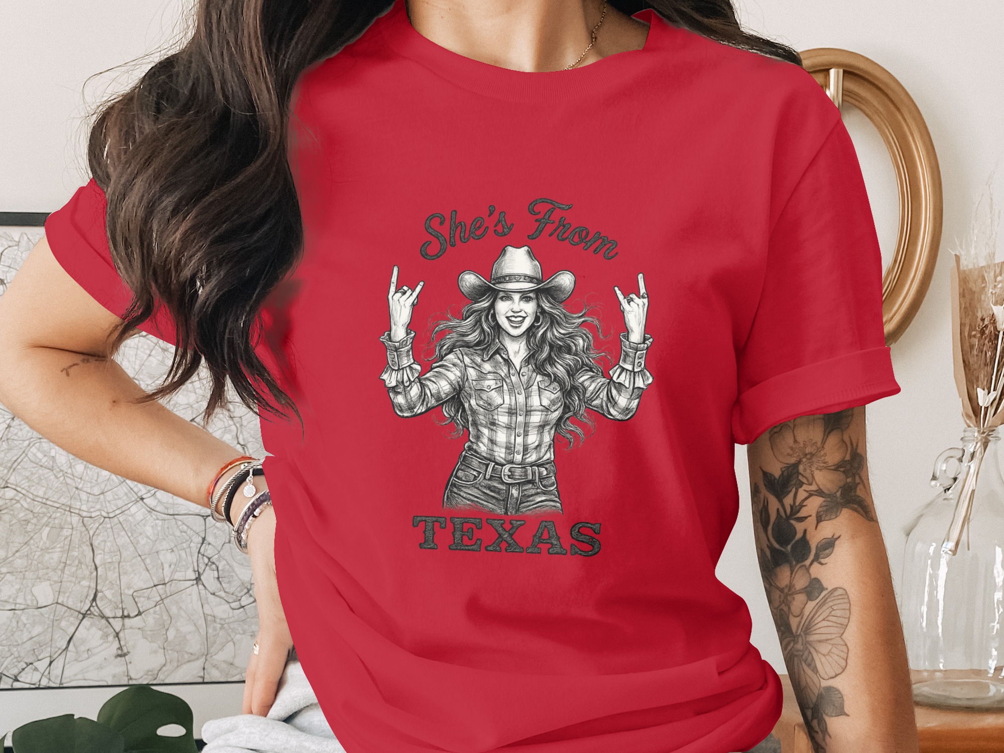 Texas Girl T-Shirt | She's From Texas Rock & Roll Cowgirl Tee | Southern Pride Western Graphic T-Shirt for Women | Texas Gift - Image 4