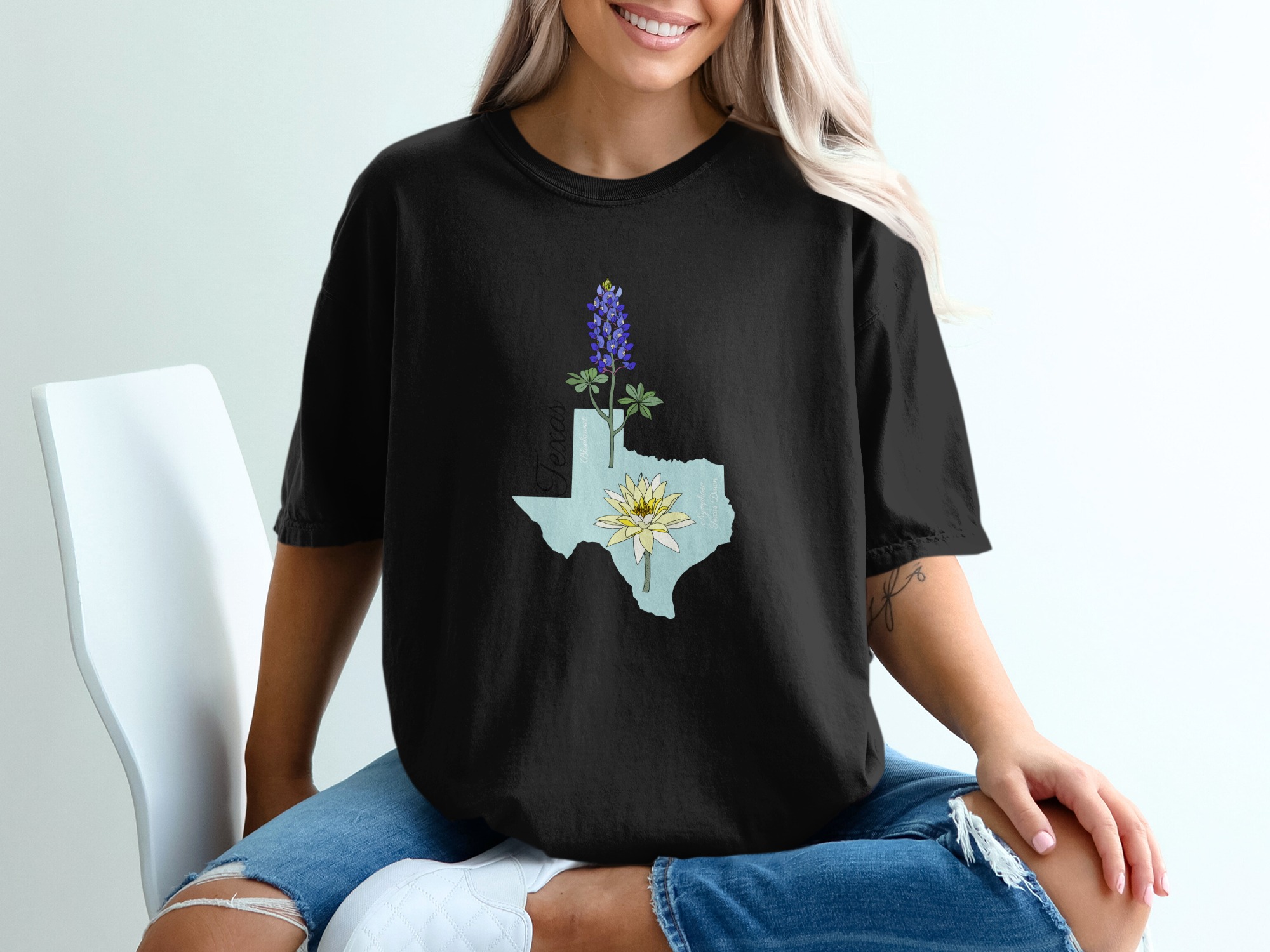 Texas Bluebonnet Water Lily T-Shirt, State Flower Texas Tee, Botanical Nature Lover Gift, Southern Pride Texas Shirt, Lone Star State - Image 5