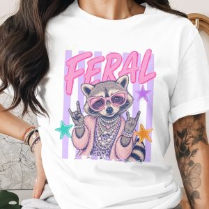 Feral Raccoon T-Shirt, Comfort Colors ® Rock and Roll Raccoon Tee, Retro Glam Animal Graphic Shirt, Unique Punk Raccoon Lover Gift