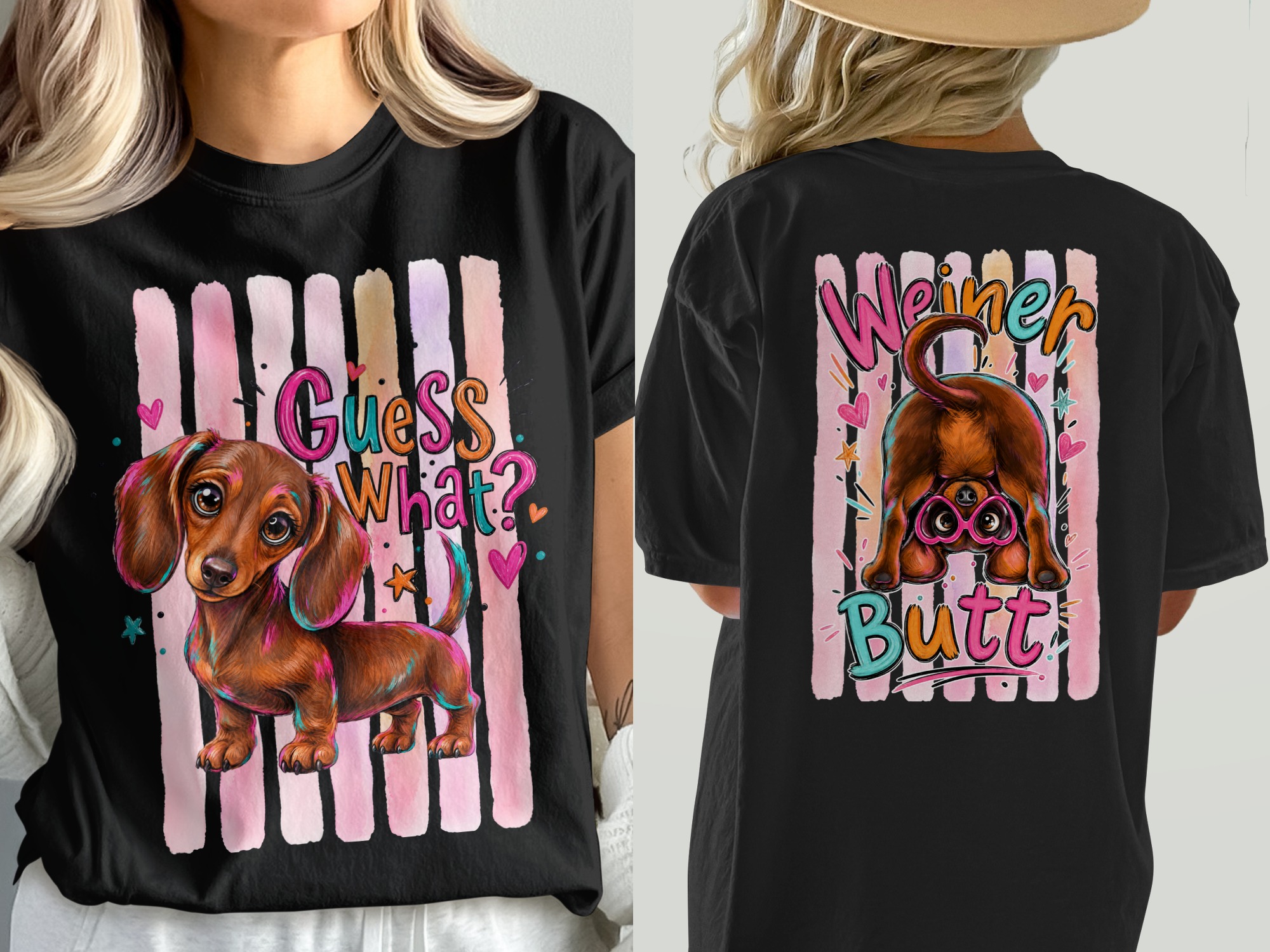 Cute Dachshund T-Shirt Comfort Colors ®, Guess What Wiener Dog Tee, Colorful Puppy Lover Gift Shirt for Her, Funny Dog Mom. - Image 5
