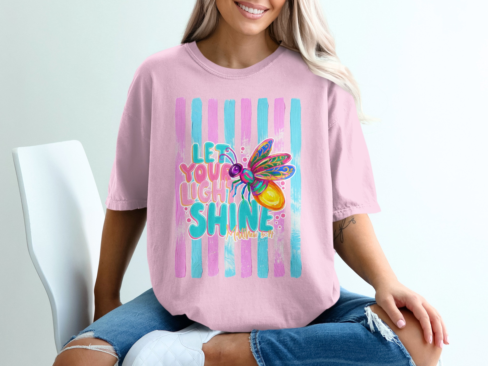 Comfort Colors ® Let Your Light Shine T-Shirt, Matthew 5:14 Scripture Tee, Colorful Firefly Christian Shirt, Inspirational Faith Gift for - Image 17