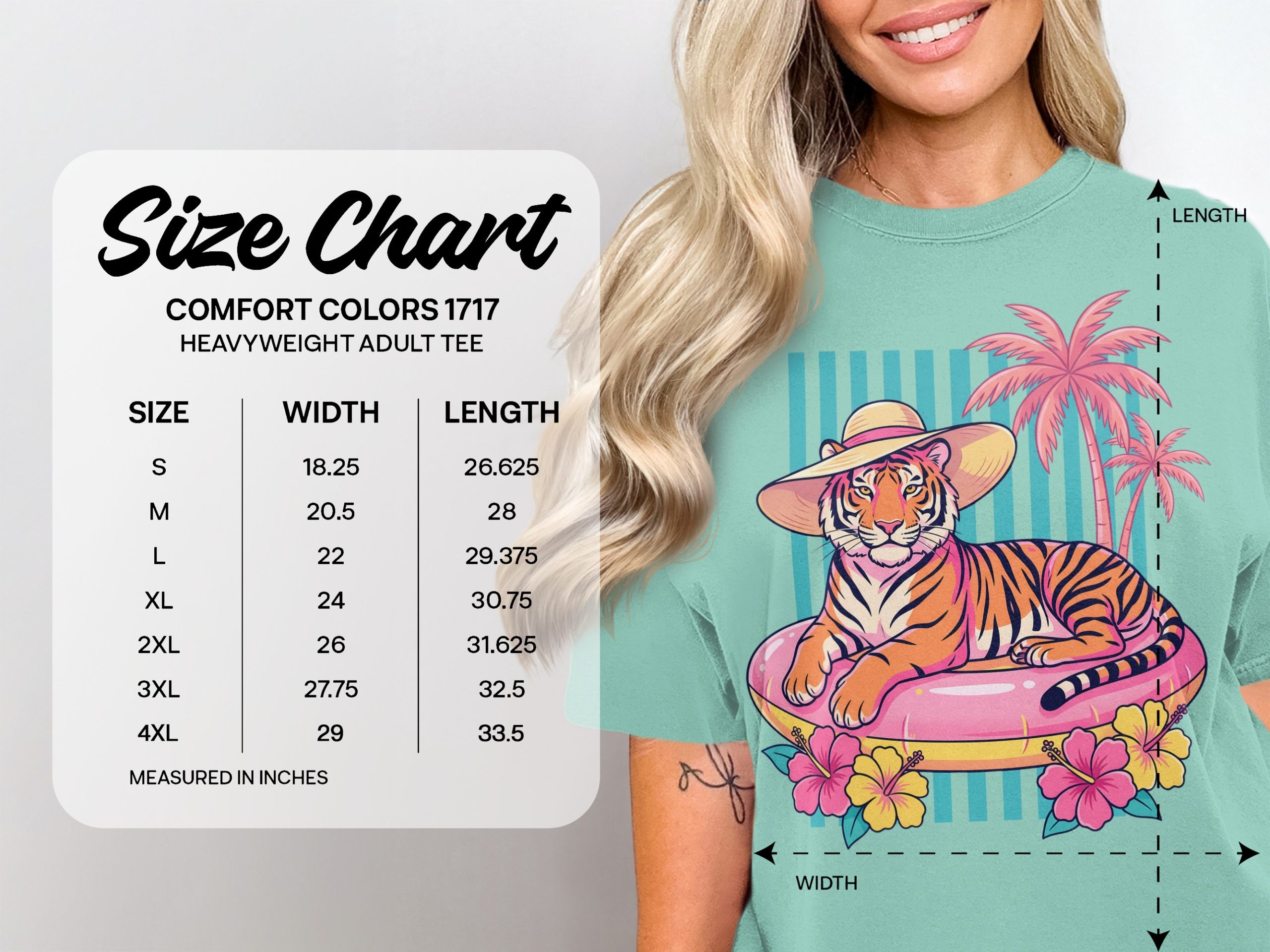 Hot Girl Summer Tiger Summer T-Shirt, Comfort Colors ® Vacation Tee, Tropical Beach Shirt for Women, Relaxed Animal Lover Gift, Pink Palm - Image 4