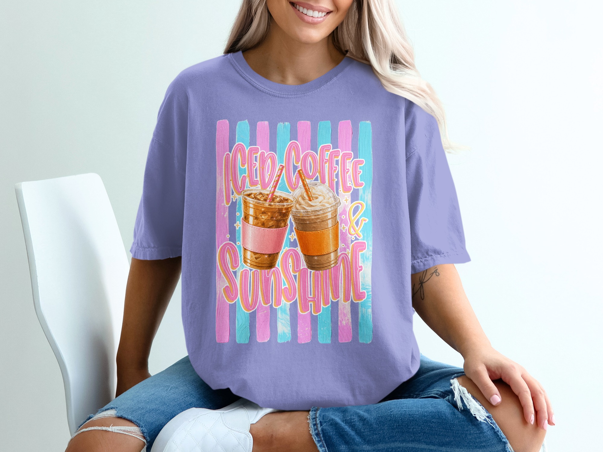 Comfort Colors ® Iced Coffee & Sunshine T-Shirt, Coffee Lover Gift for Her, Summer Aesthetic Tee, Happy Vibes Shirt, Trendy Iced Coffee - Image 18