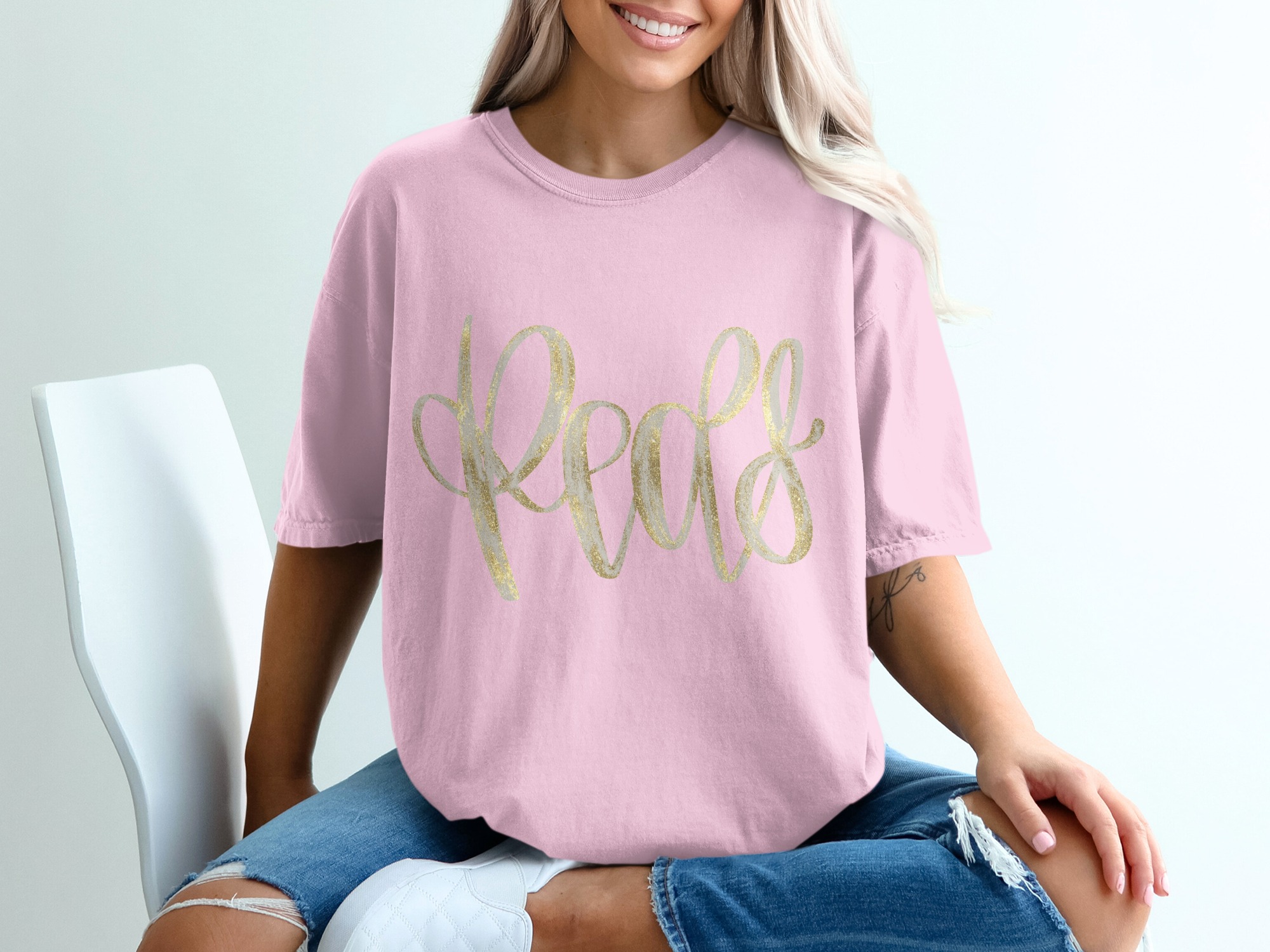Peace T-Shirt, Faux Gold Glitter Script Tee, Inspirational Message Top, Positive Vibe Shirt for Her, Elegant Casual Gift - Image 17