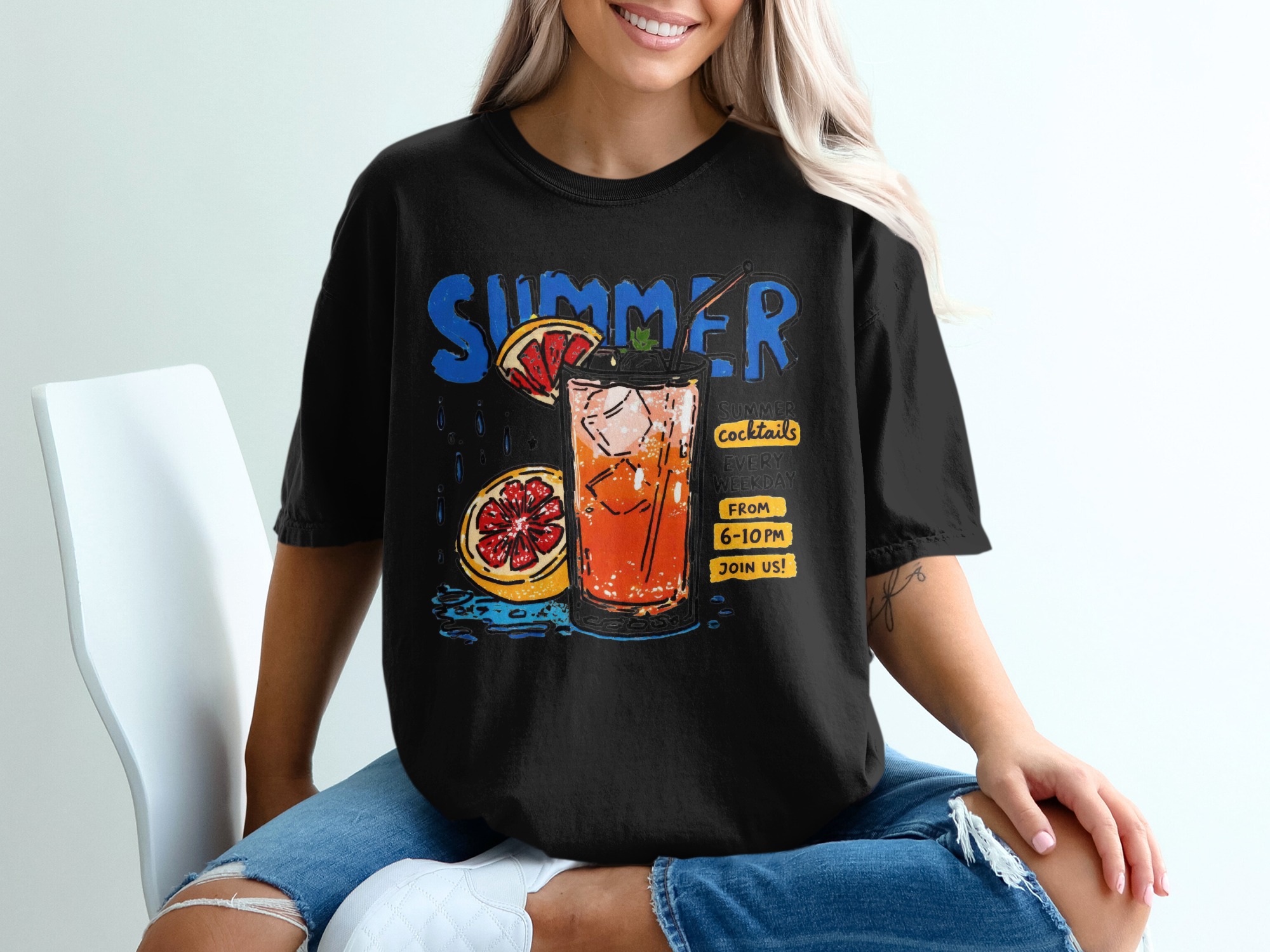 Summer Cocktails T-Shirt, Vibrant Hand-Drawn Drink Tee, Comfort Colors ® Retro Summer Vacation Graphic Shirt, Gift for Her - Image 2