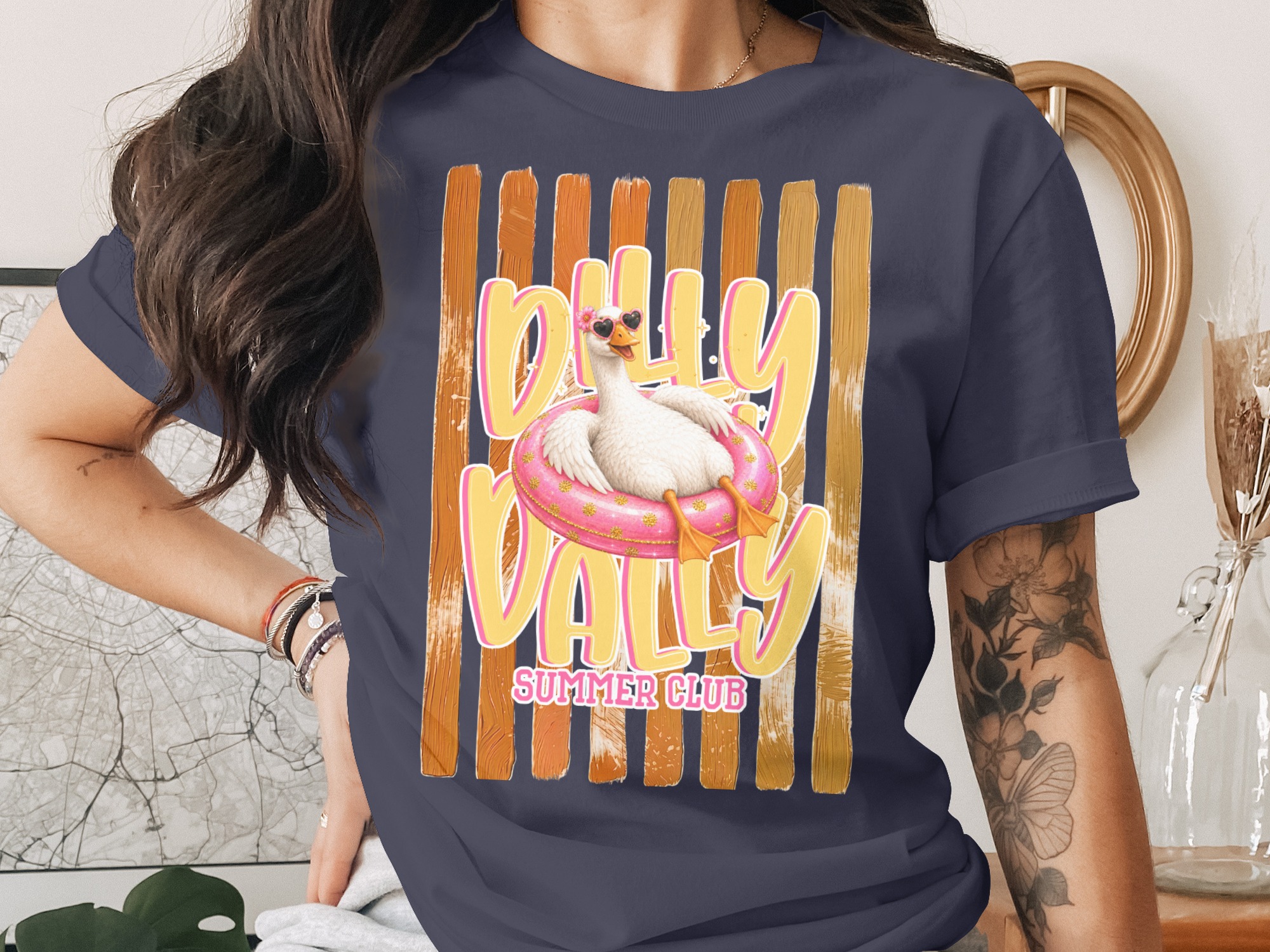 Comfort Colors® Dilly Dally Summer Club T-Shirt, Funny Duck Float Tee, Whimsical Summer Vacation Shirt, Relaxed Animal Lover Gift - Image 3