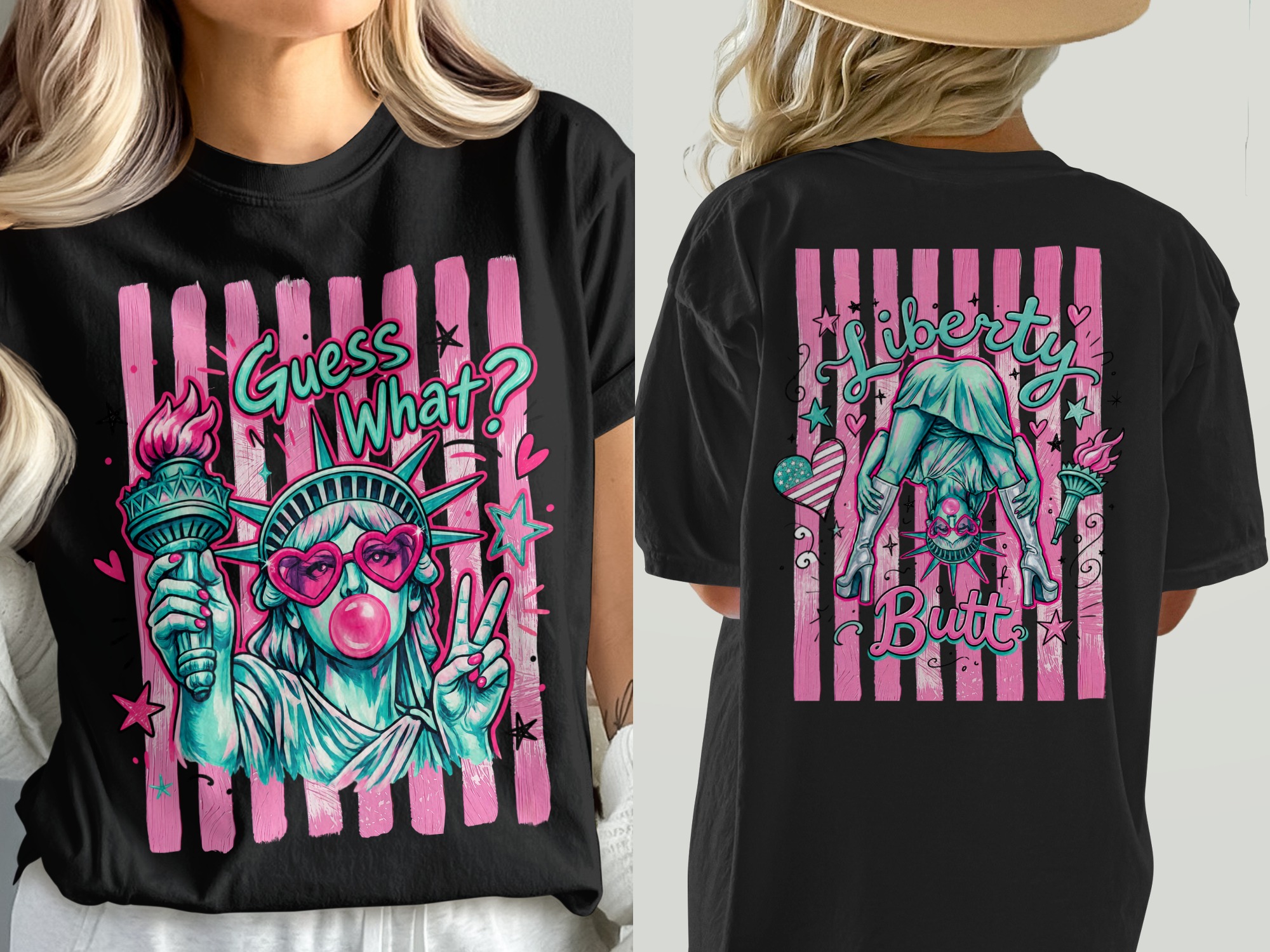 Sassy Statue of Liberty T-Shirt, Comfort Colors ® Pink Pop Art Y2K Tee, Bubblegum Liberty Peace Sign Graphic Shirt, Fun American Icon Gift - Image 5