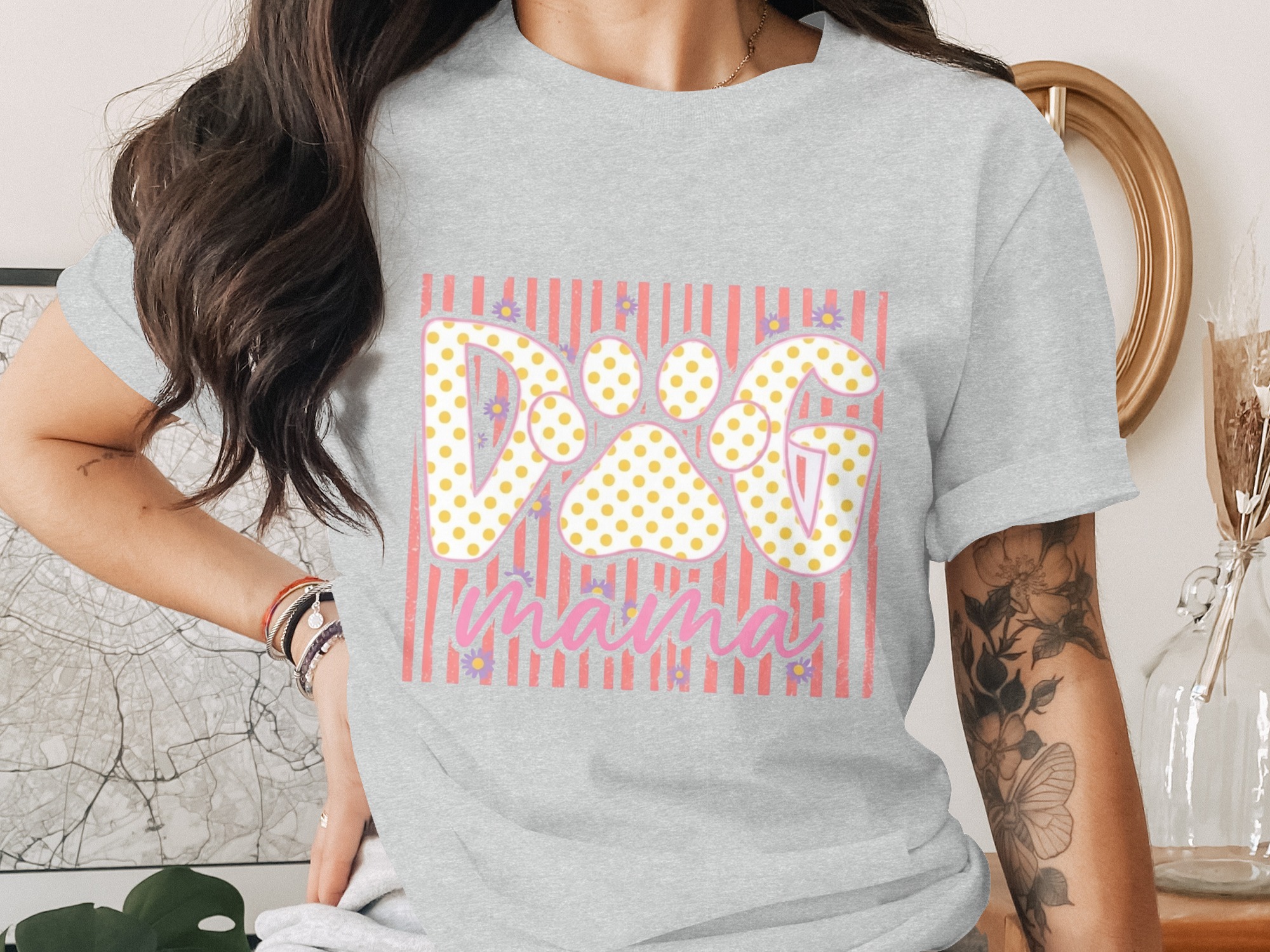 Dog Mama T-Shirt, Cute Polka Dot Paw Print Tee, Retro Fur Mama Gift for Dog Lovers, Women's Animal Lover Shirt - Image 2