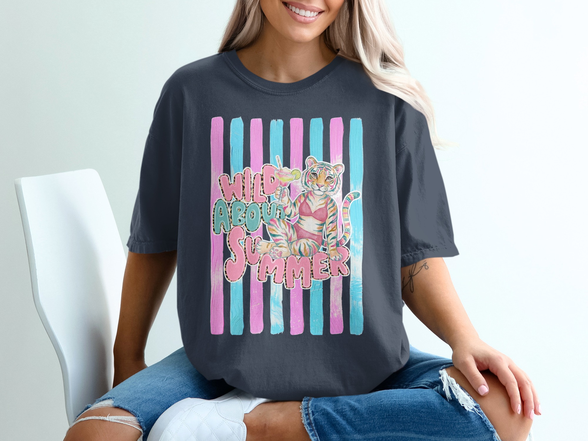 Comfort Colors ® Wild About Summer T-Shirt, Pink Leopard Print Tiger Margarita Tee, Watercolor Summer Vacation Shirt, Trendy Beach Party Top - Image 12