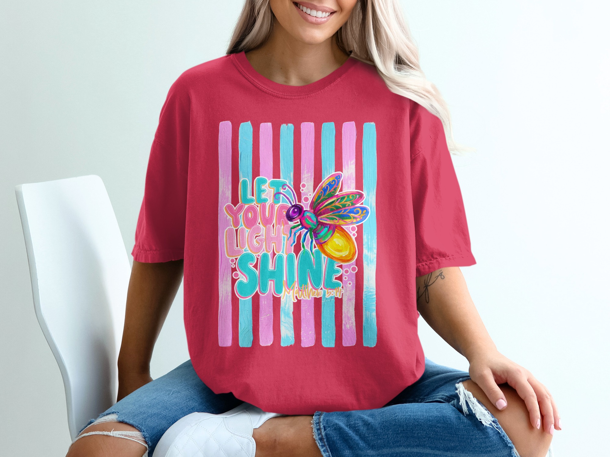 Comfort Colors ® Let Your Light Shine T-Shirt, Matthew 5:14 Scripture Tee, Colorful Firefly Christian Shirt, Inspirational Faith Gift for - Image 14