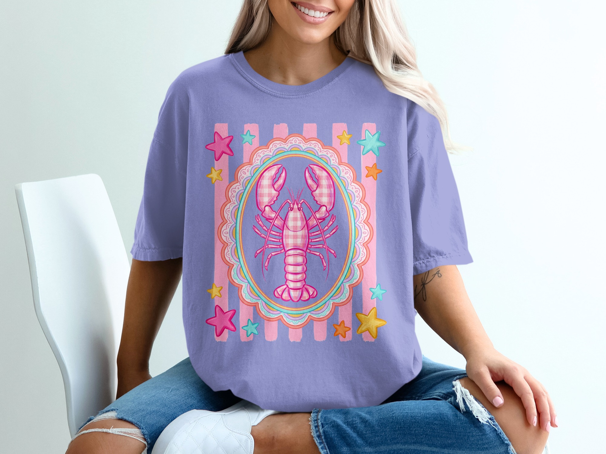 Comfort Colors® Lobster T-Shirt, Cute Pink Gingham Lobster Tee, Coquette Aesthetic Top, Whimsical Summer Beach, Coastal Cowgirl, Preppy - Image 18