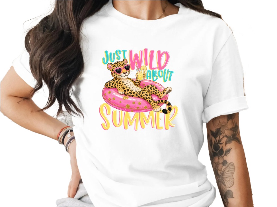 Just Wild About Summer T-Shirt, Cute Leopard Print Vacation Tee, Fun Cheetah Pool Float Shirt, Y2K Summer Vibes Gift for Her