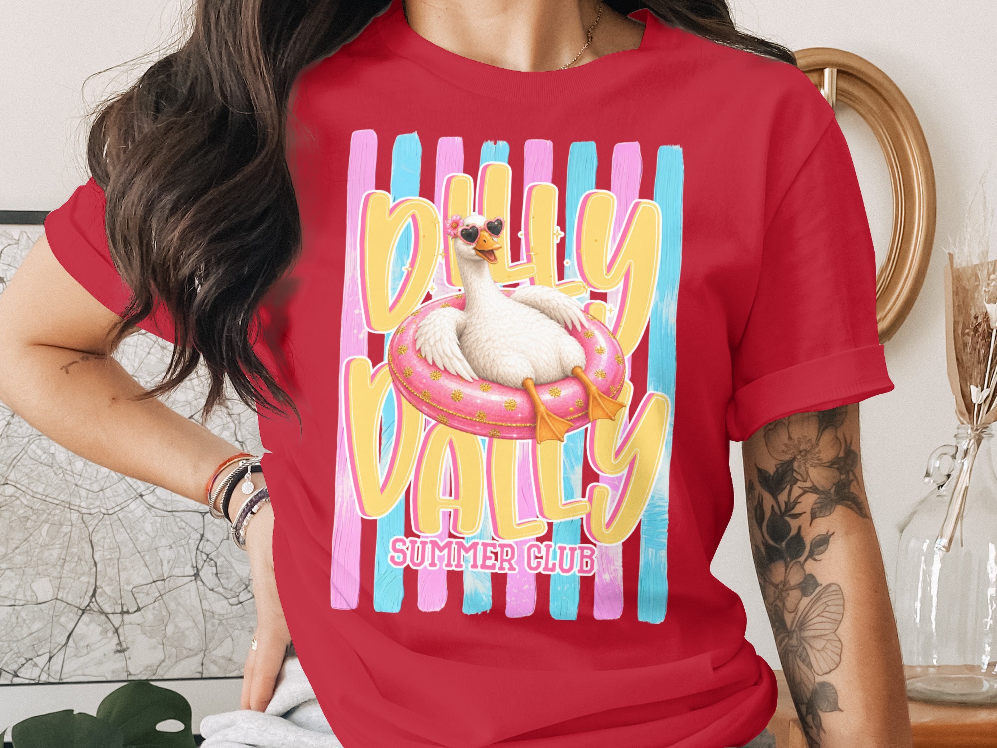 Comfort Colors ® Silly Sally Summer Club T-Shirt, Funny Goose Tee, Cute Heart Sunglasses Graphic, Retro Summer Vibe Shirt, Vacation Lake - Image 4