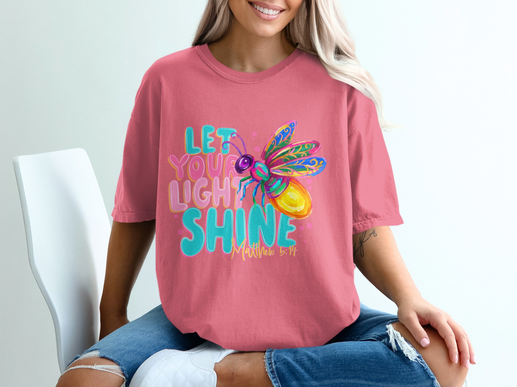 Let Your Light Shine T-Shirt, Matthew 5:14 Firefly Christian Tee, Inspirational Faith Religious Scripture Gift, Colorful Women's Top - Image 16