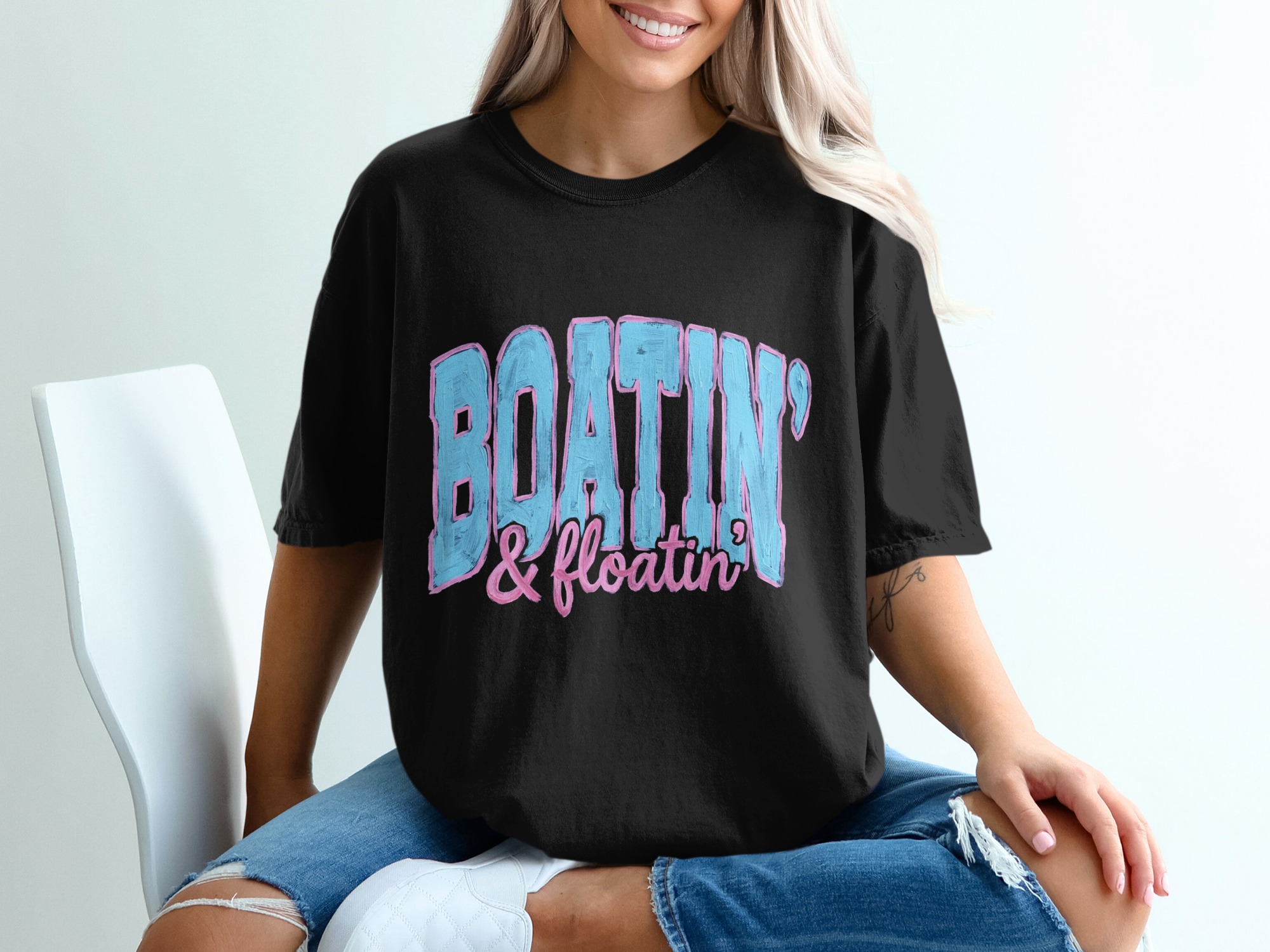 Boatin' & Floatin' T-Shirt, Lake Life Vacation Tee, Boat Lover Gift, Summer Beach Trip Shirt for Her, Coastal Retro Style - Image 5