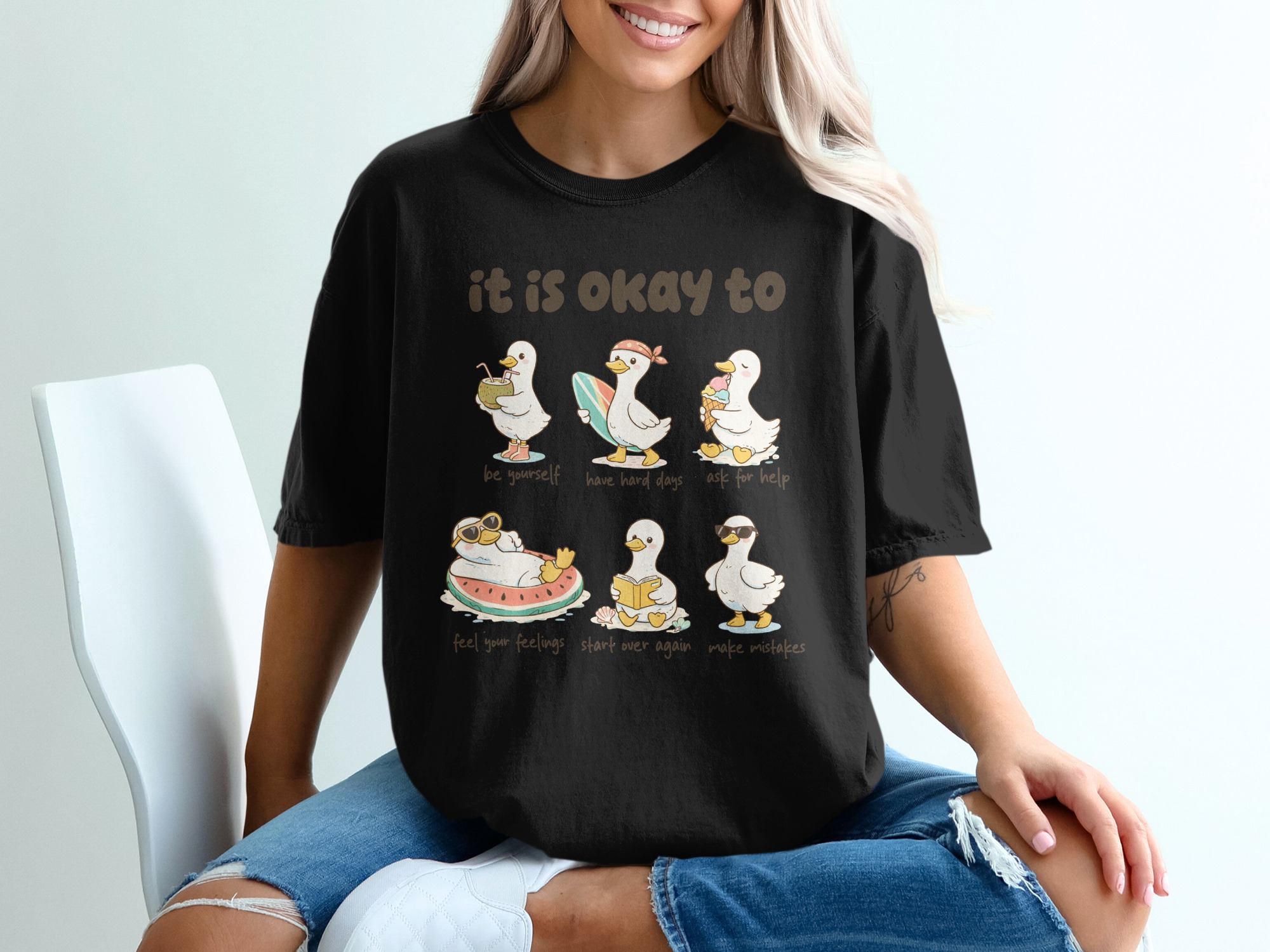 It Is Okay To T-Shirt, Comfort Colors ® Mental Health Tee, Positive Affirmation Shirt, Cute Duck Graphic Tee - Image 2