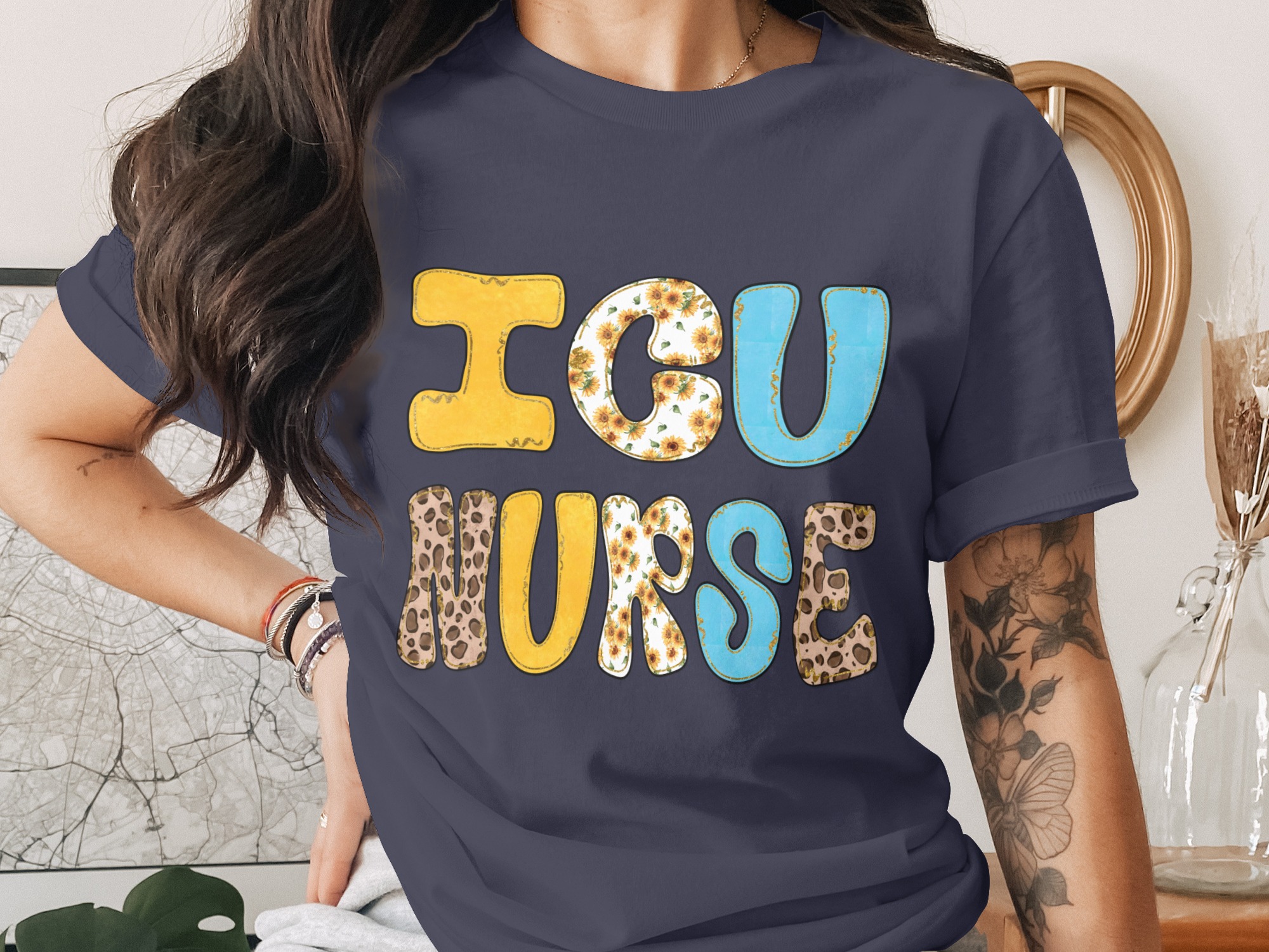 ICU Nurse PNG Digital File | Sunflower Leopard Print Nurse Sublimation Design | Healthcare Hero Gift | Critical Care RN Clipart Download - Image 2