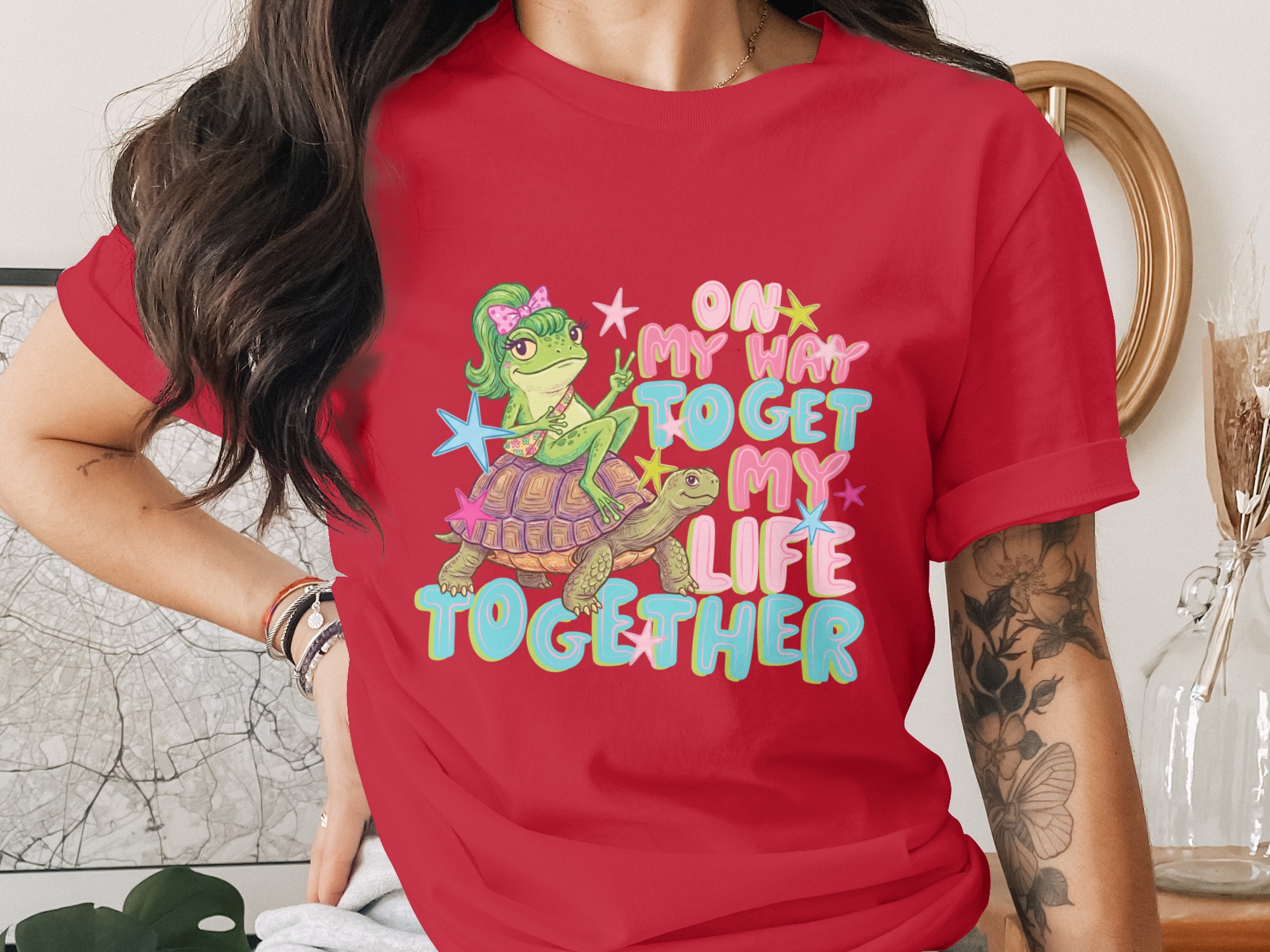 On My Way To Get My Life Together Frog Turtle T-Shirt, Cute Whimsical Meme Shirt, Funny Relatable Animal Tee, Y2K Aesthetic Gift - Image 4