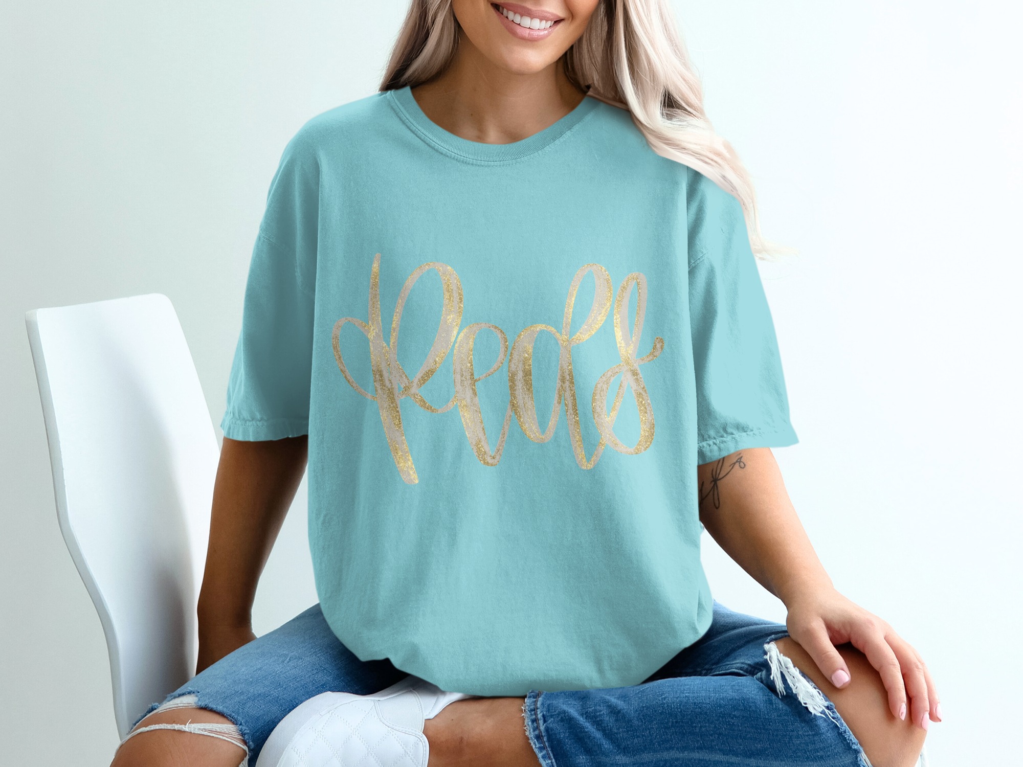 Peace T-Shirt, Faux Gold Glitter Script Tee, Inspirational Message Top, Positive Vibe Shirt for Her, Elegant Casual Gift - Image 19