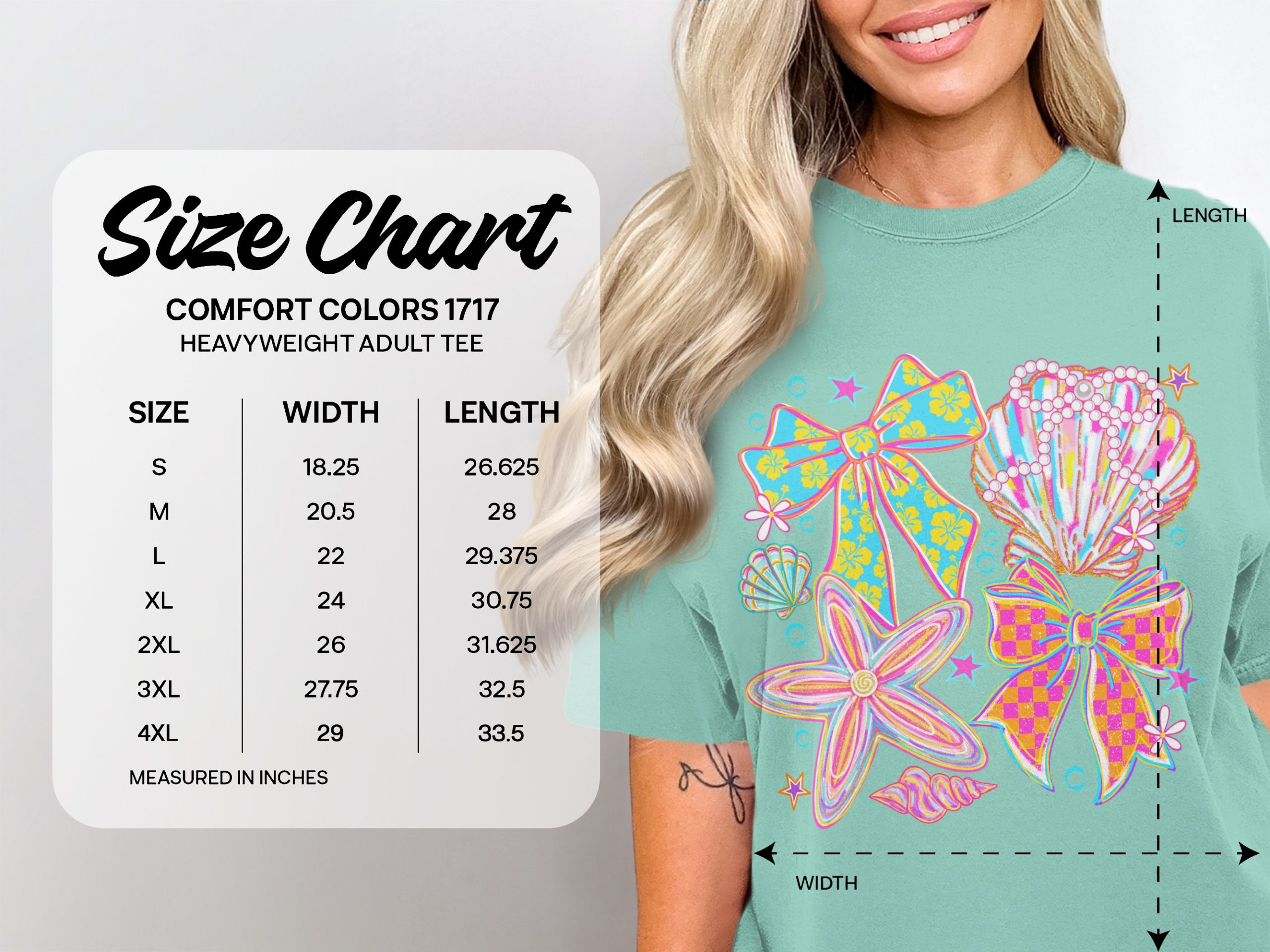Comfort Colors® Coquette Seashell Bow T-Shirt, Y2K Beachy Aesthetic, Preppy Summer Top, Vacation Girl Tee, Gift for Her - Image 6