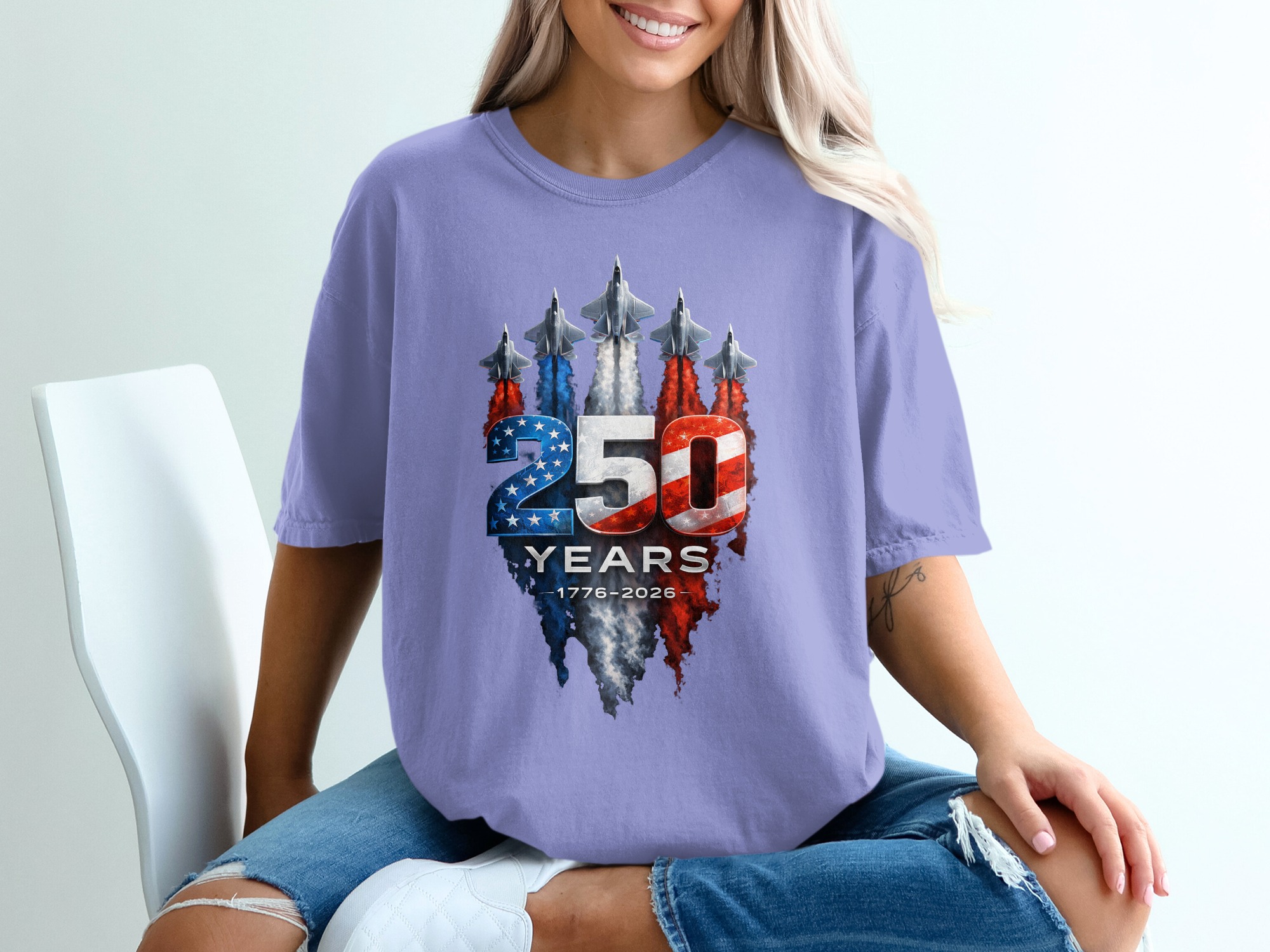 250 Years American Anniversary T-Shirt | Patriotic USA 1776-2026 Celebration Tee | Military Jet Flag Design Gift - Image 18
