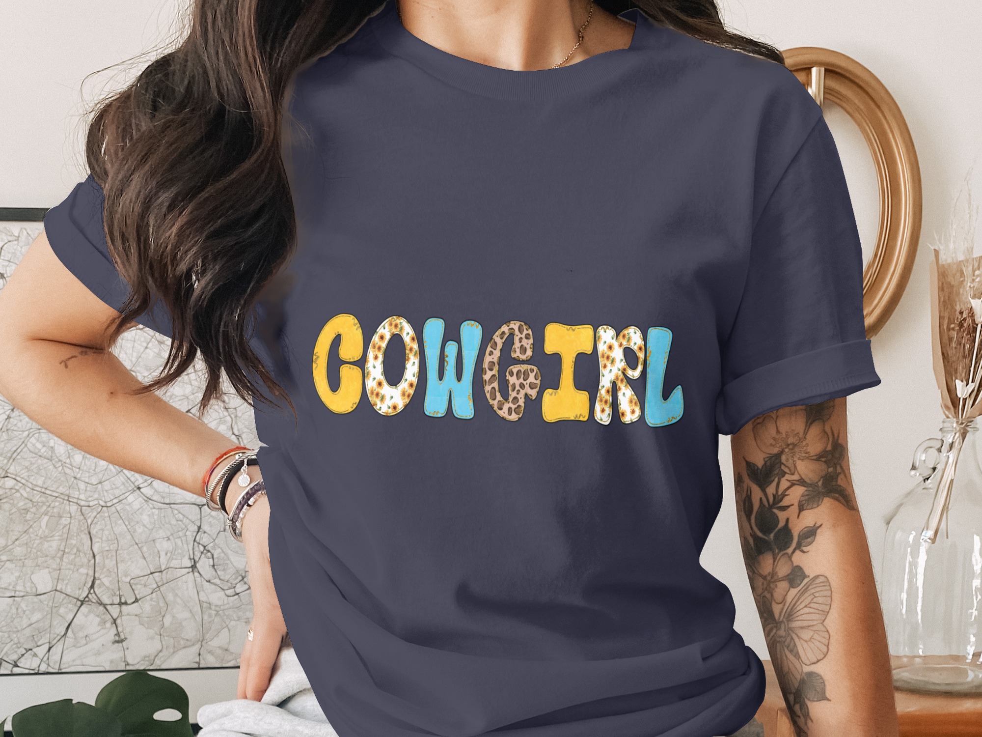 Cowgirl Digital PNG, Western Boho Rodeo Sunflower Leopard Print Faux Gold Glitter Sublimation Design File for T-Shirt & Tumbler - Image 2