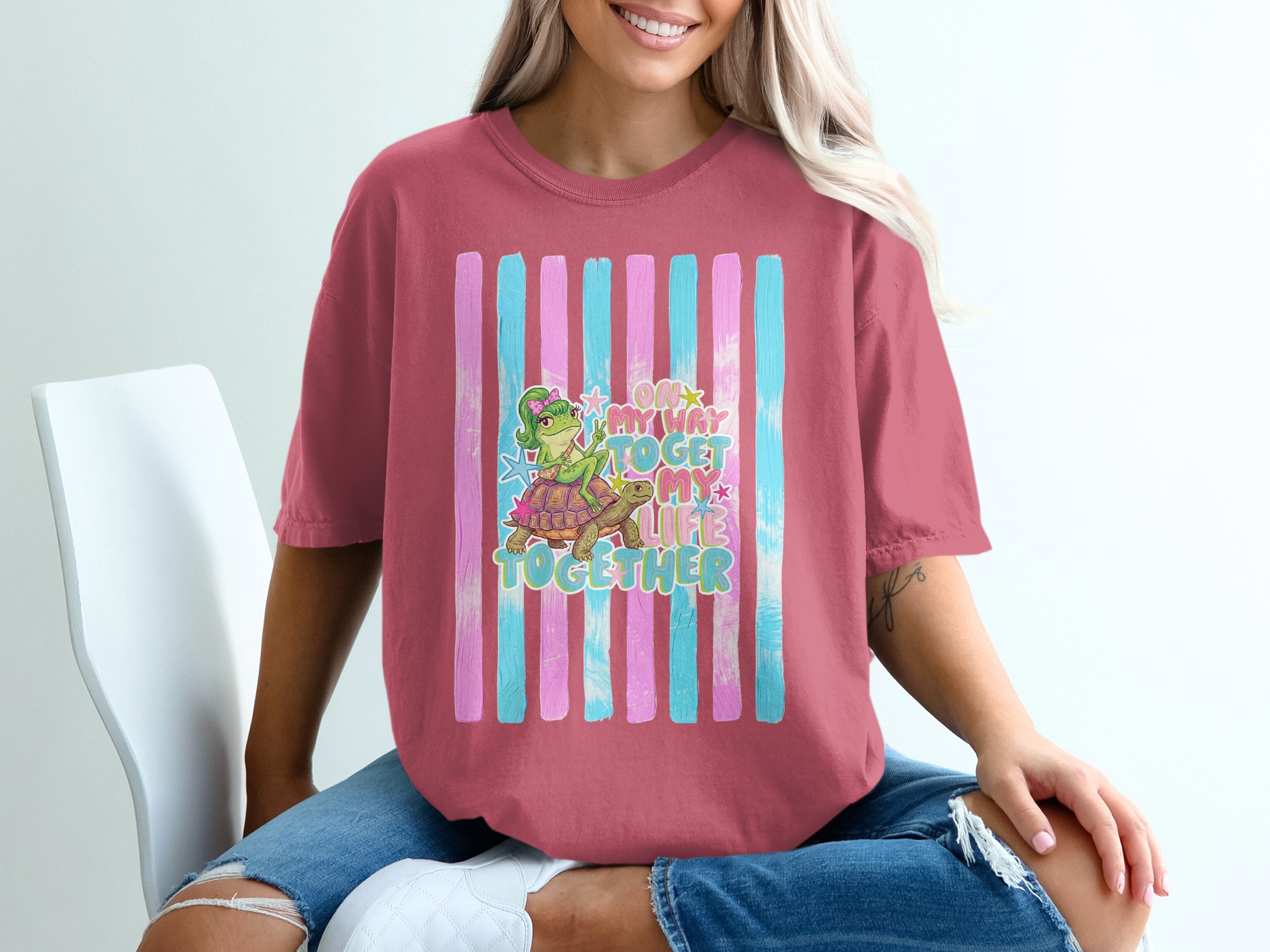 Comfort Colors ® Frog Turtle T-Shirt, On My Way To Get My Life Together Tee, Funny Adulting Shirt, Whimsical Animal Lover Gift, Cute Pastel - Image 15