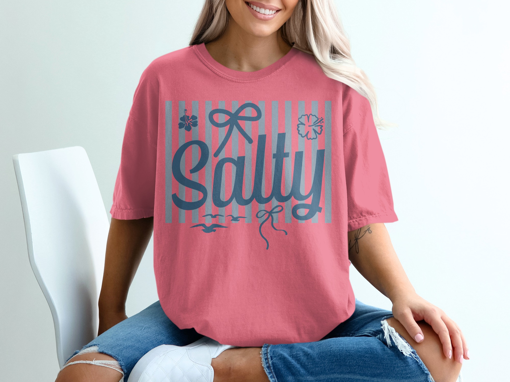 Salty T-Shirt, Beach Vacation Mode Tee, Coastal Stripe Graphic Shirt, Nautical Summer Ocean Lover Gift for Her, Beachy Top - Image 16