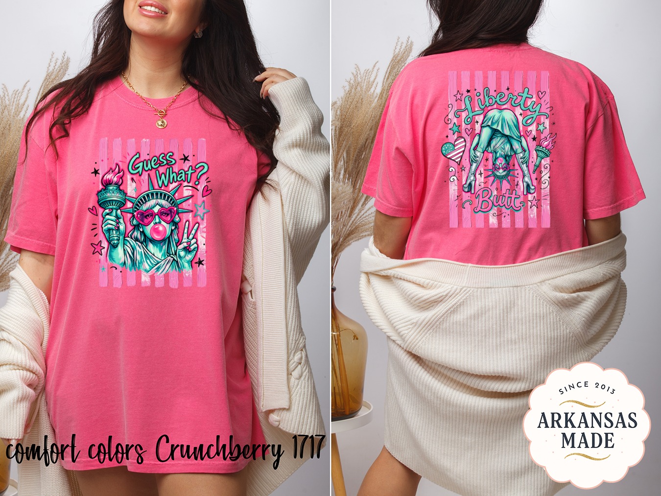 Sassy Statue of Liberty T-Shirt, Comfort Colors ® Pink Pop Art Y2K Tee, Bubblegum Liberty Peace Sign Graphic Shirt, Fun American Icon Gift - Image 4