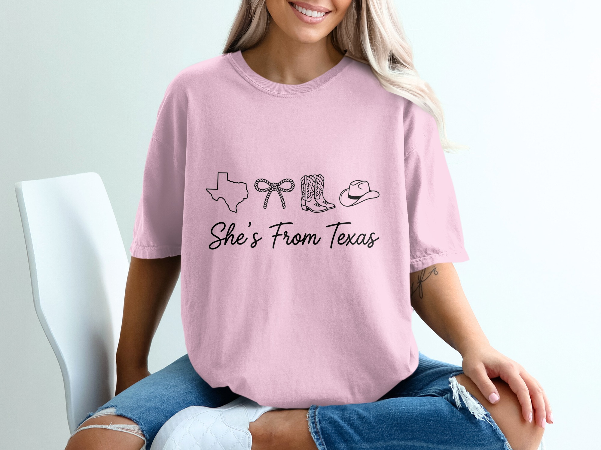 She's From Texas T-Shirt, Texas Outline Cowgirl Boots Hat Rope Bow Western Tee, Southern Pride Gift for Her, Country Girl Shirt - Image 17