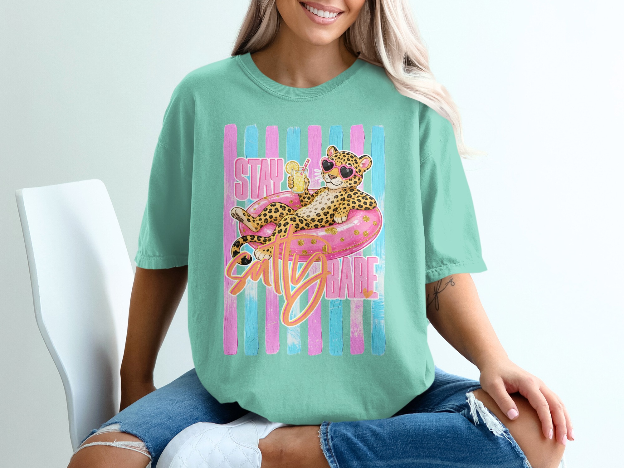 Comfort Colors ® Stay Salty Babe T-Shirt, Leopard Heart Sunglasses Summer Vacation Tee, Bachelorette Party Gift, Girls Trip Fun Leopard - Image 10