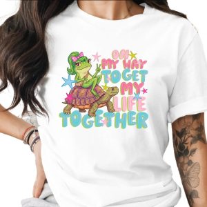 On My Way To Get My Life Together Frog Turtle T-Shirt, Cute Whimsical Meme Shirt, Funny Relatable Animal Tee, Y2K Aesthetic Gift