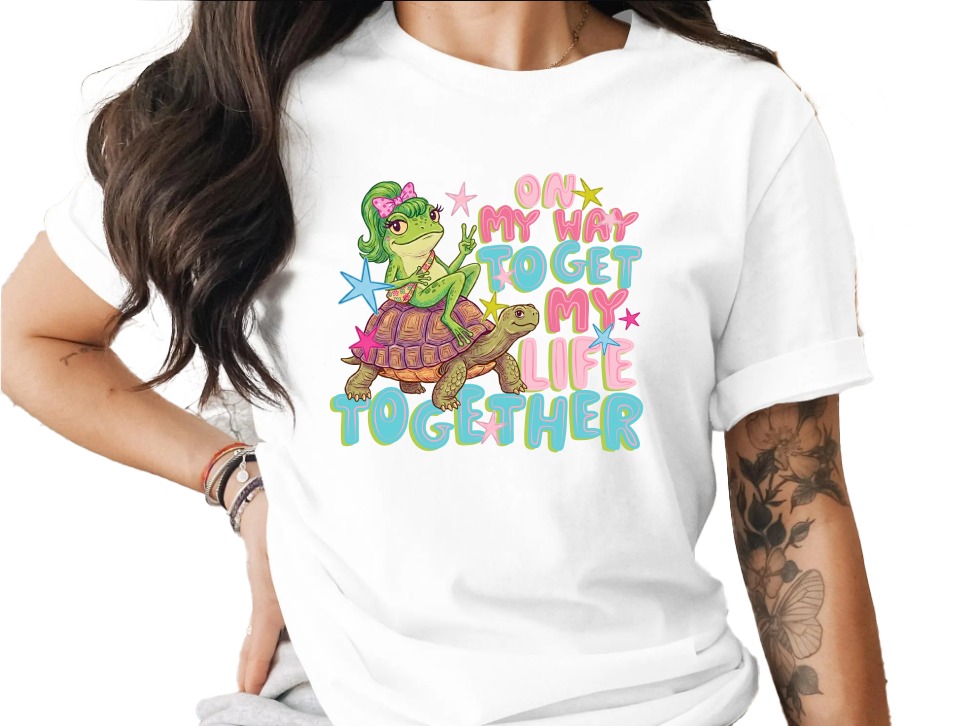 On My Way To Get My Life Together Frog Turtle T-Shirt, Cute Whimsical Meme Shirt, Funny Relatable Animal Tee, Y2K Aesthetic Gift