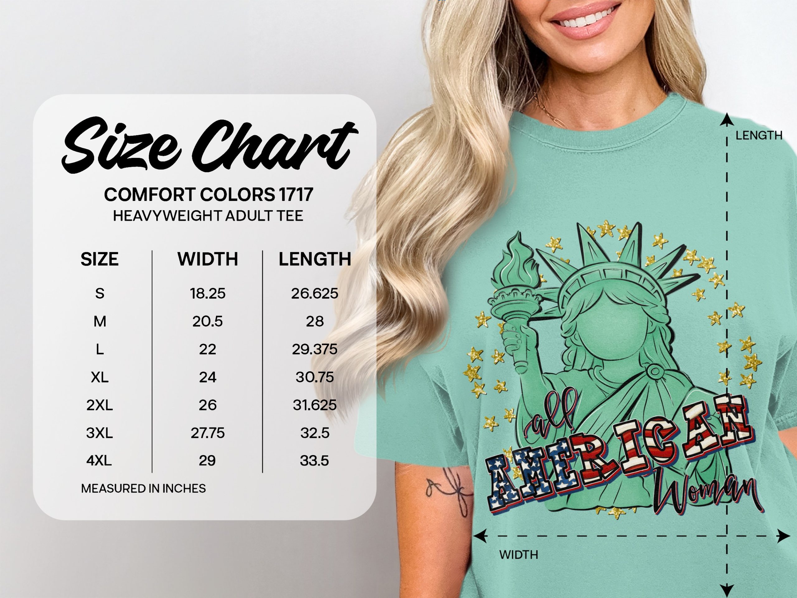 All American Woman T-Shirt, Patriotic Lady Liberty Tee, USA Pride Graphic Top, Fourth of July Outfit, Empowering Gift for Her - Image 5