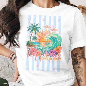 Comfort Colors® Happiness Comes in Waves T-Shirt, Beach Lover Gift, Tropical Vacation Tee, Summer Ocean Wave Sunset Shirt