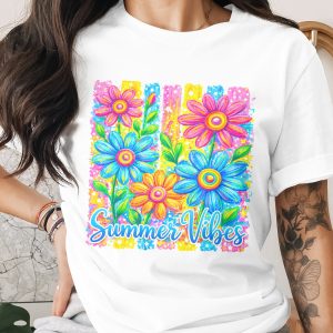 Vibrant Summer Vibes T-Shirt, Comfort Colors ®, Happy Daisy Floral Tee, Colorful Y2K Flower Top, Cute Beach Vacation Shirt, Aesthetic Gift