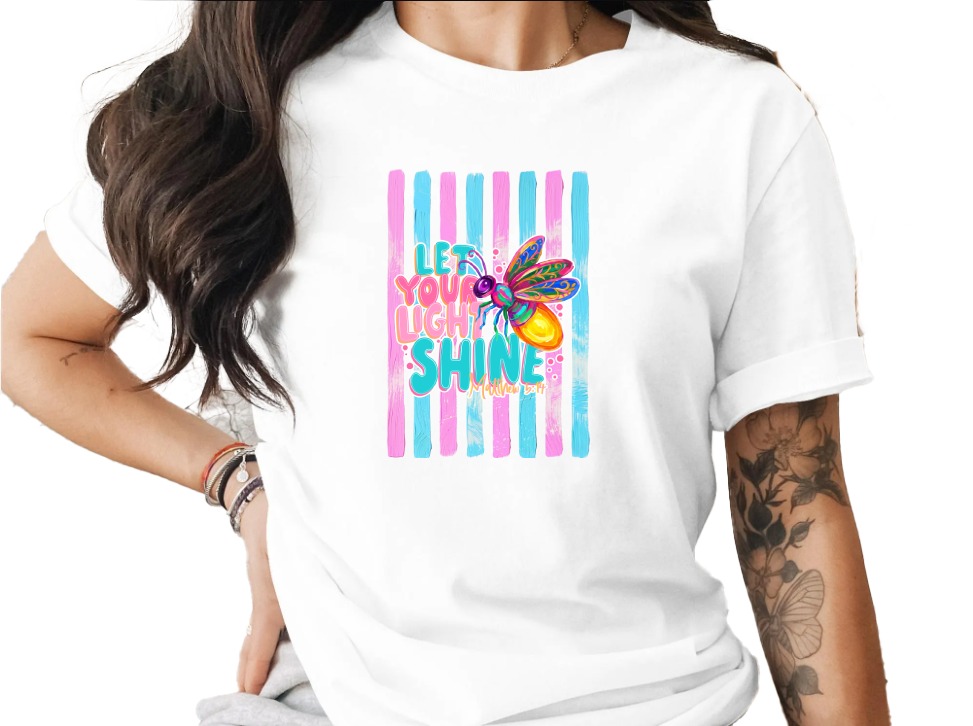 Comfort Colors ® Let Your Light Shine T-Shirt, Matthew 5:14 Scripture Tee, Colorful Firefly Christian Shirt, Inspirational Faith Gift for