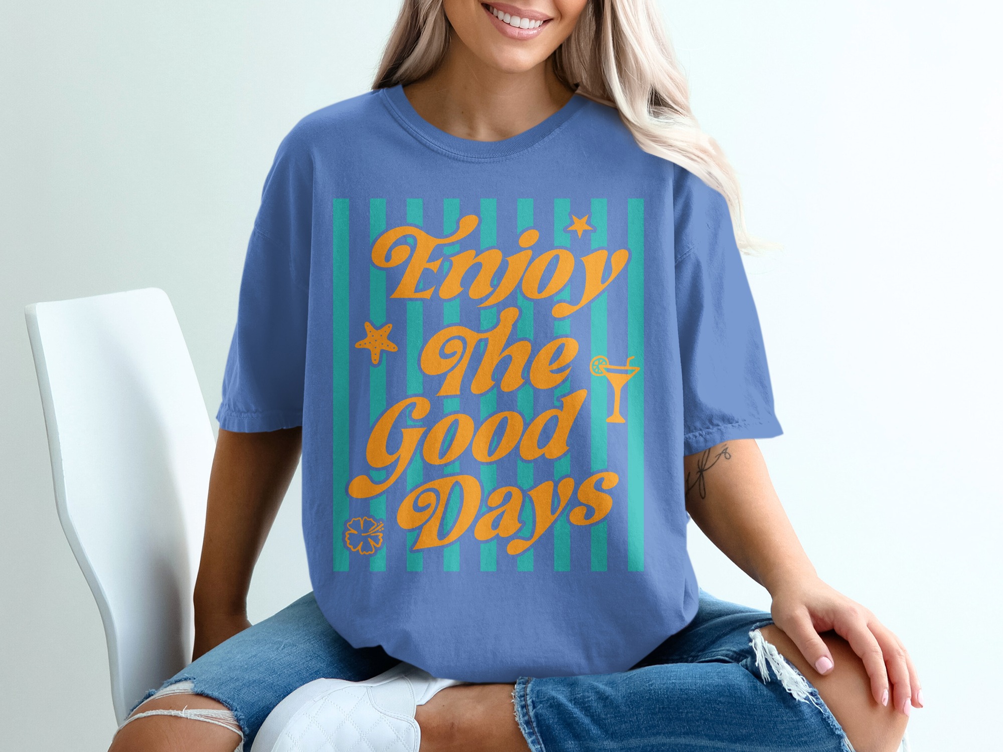 Enjoy The Good Days T-Shirt | Retro Summer Beach Vacation Tee | Positive Coastal Vibe Graphic Top | Gift for Her - Image 20